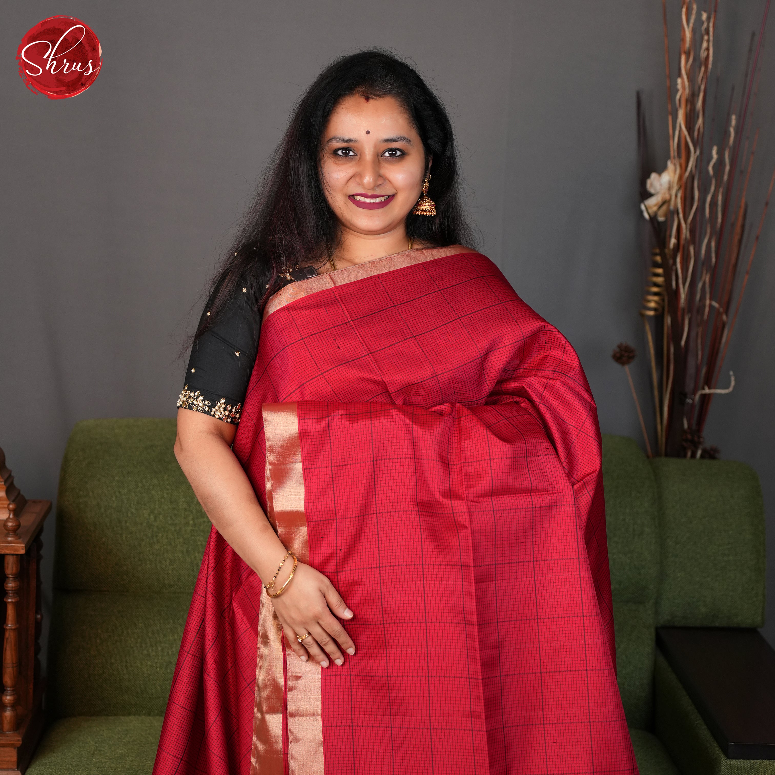 Red and green- Soft Silk Saree - Shop on ShrusEternity.com