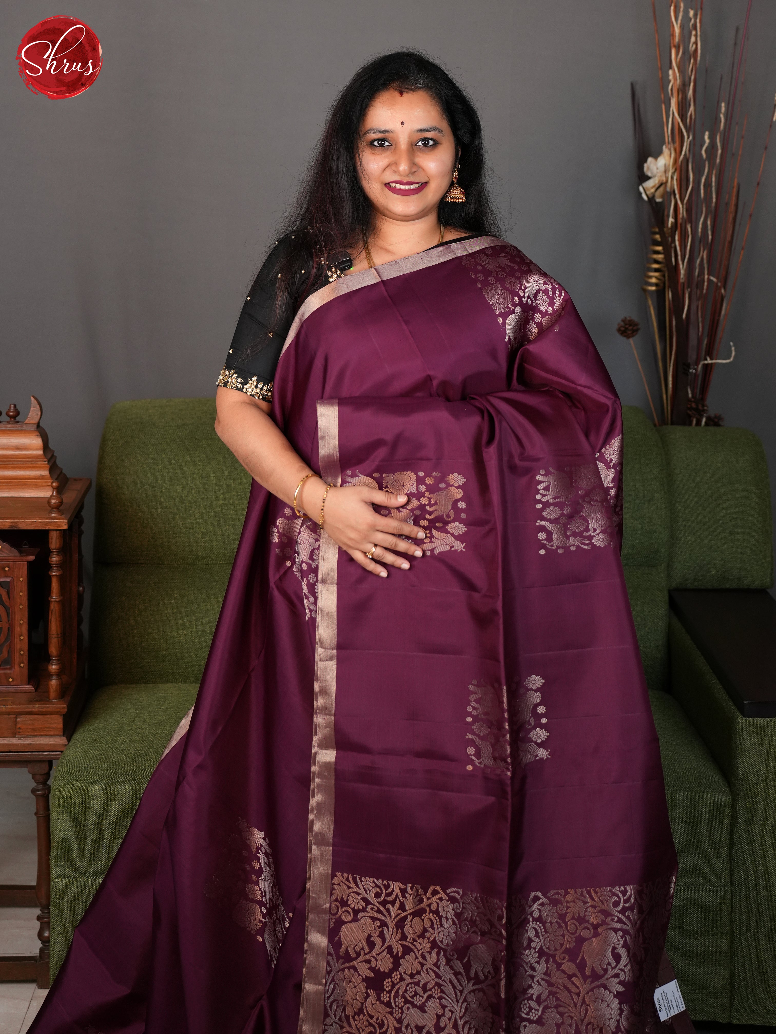 Deep Wine(Single tone)-Soft Silk Saree - Shop on ShrusEternity.com