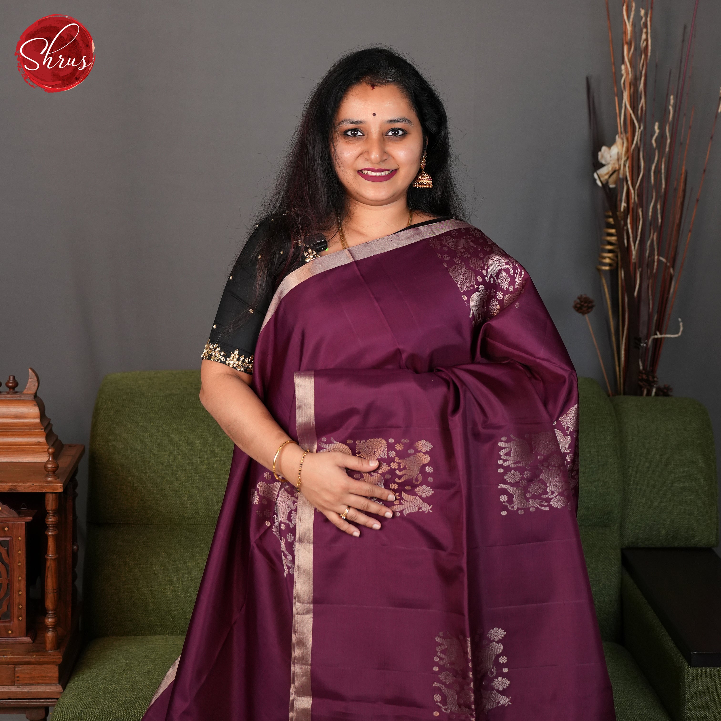 Deep Wine(Single tone)-Soft Silk Saree - Shop on ShrusEternity.com