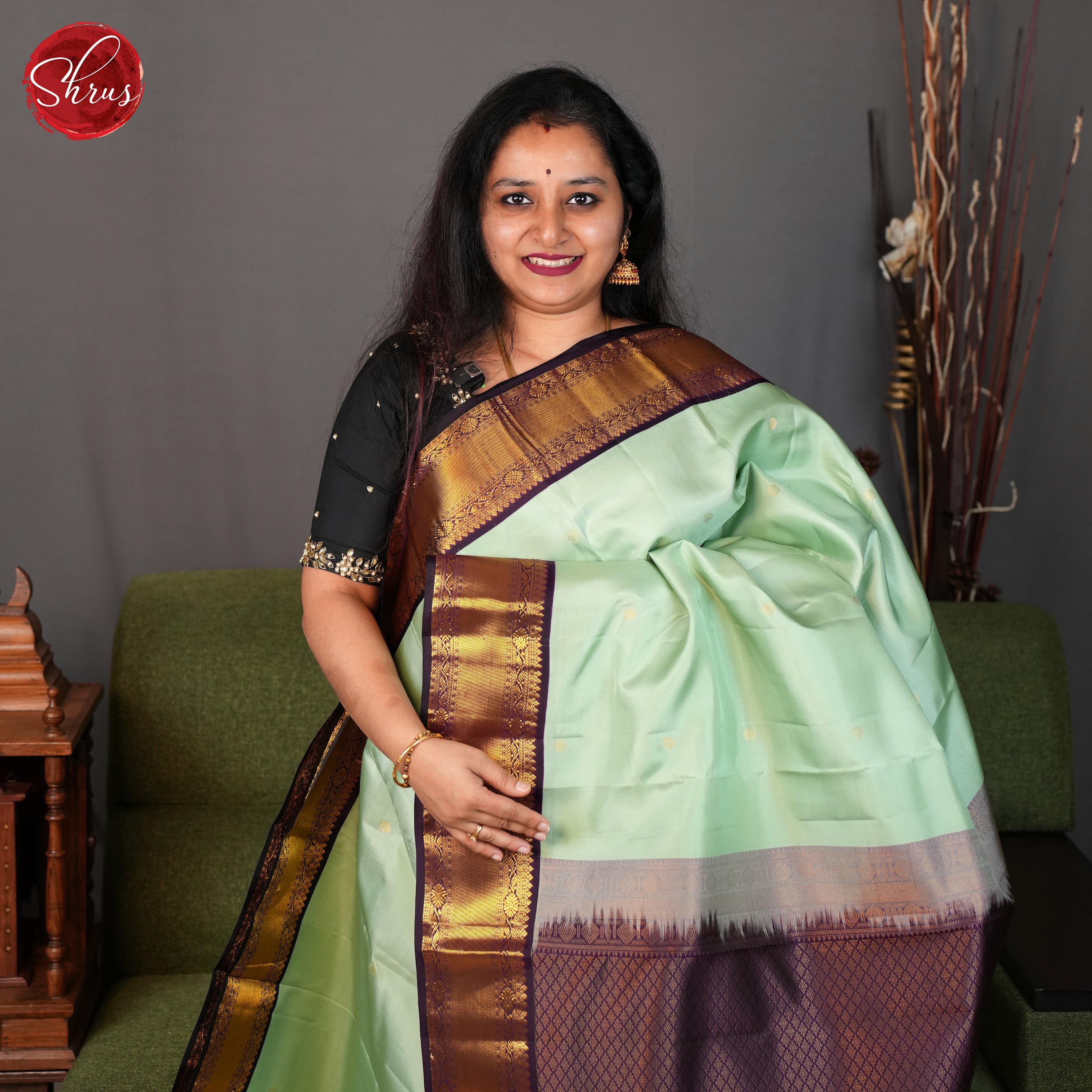 Green and Wine - Kanchipuram silk Saree - Shop on ShrusEternity.com