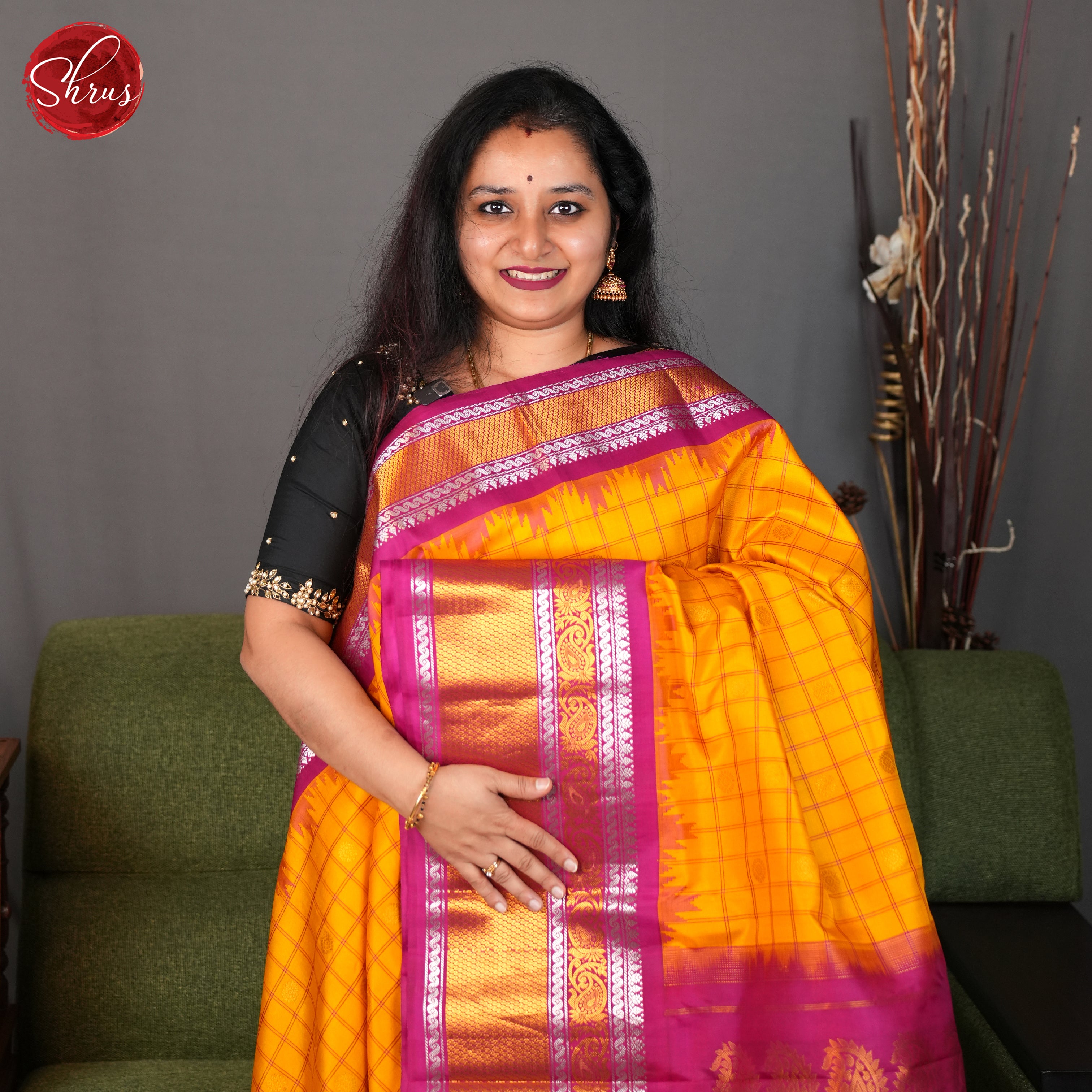 Yellow and pink - Gadwal silk Saree - Shop on ShrusEternity.com