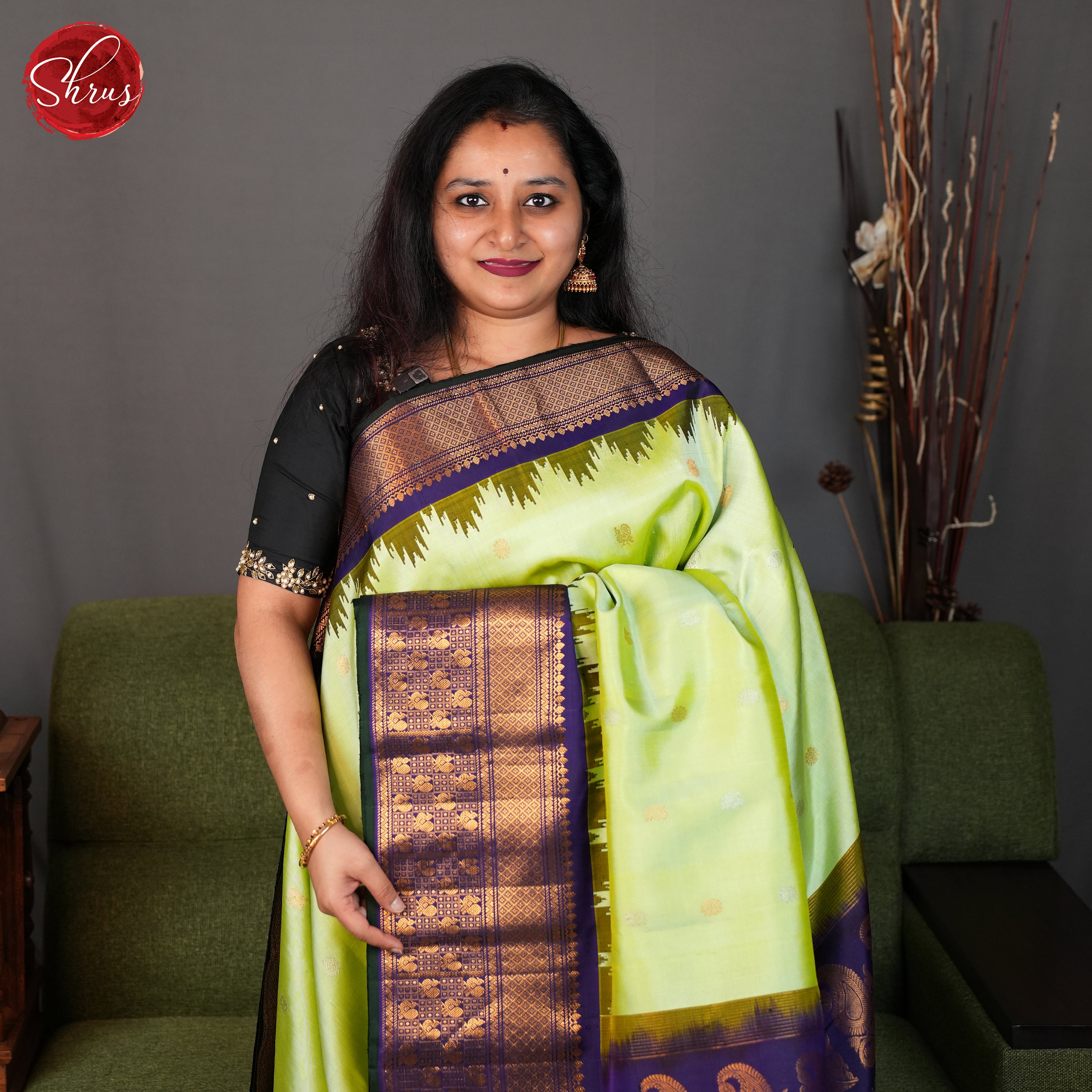 Pista Green and purple - Gadwal silk Saree - Shop on ShrusEternity.com
