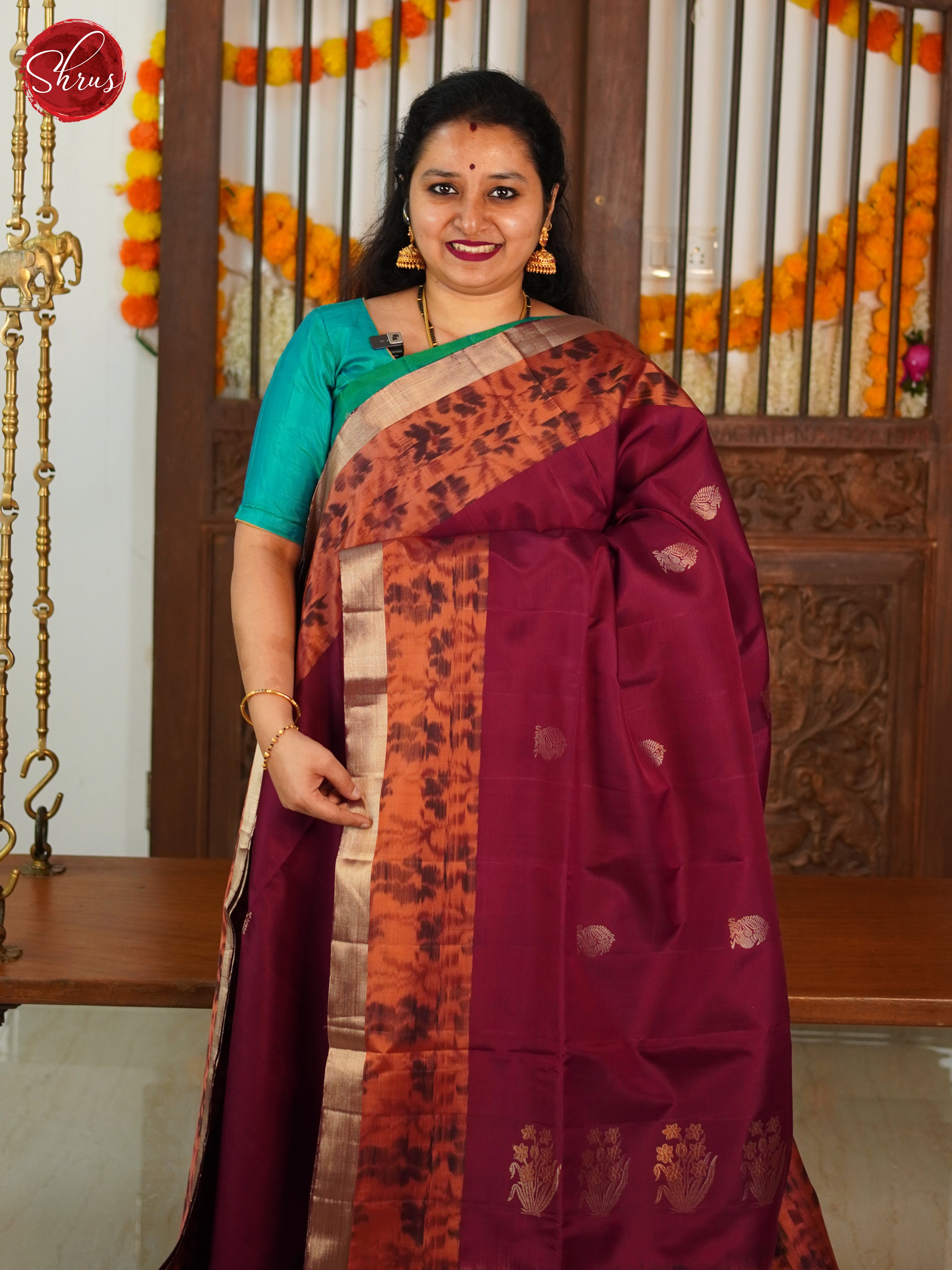 Maroon And Peach-Soft Silk saree - Shop on ShrusEternity.com