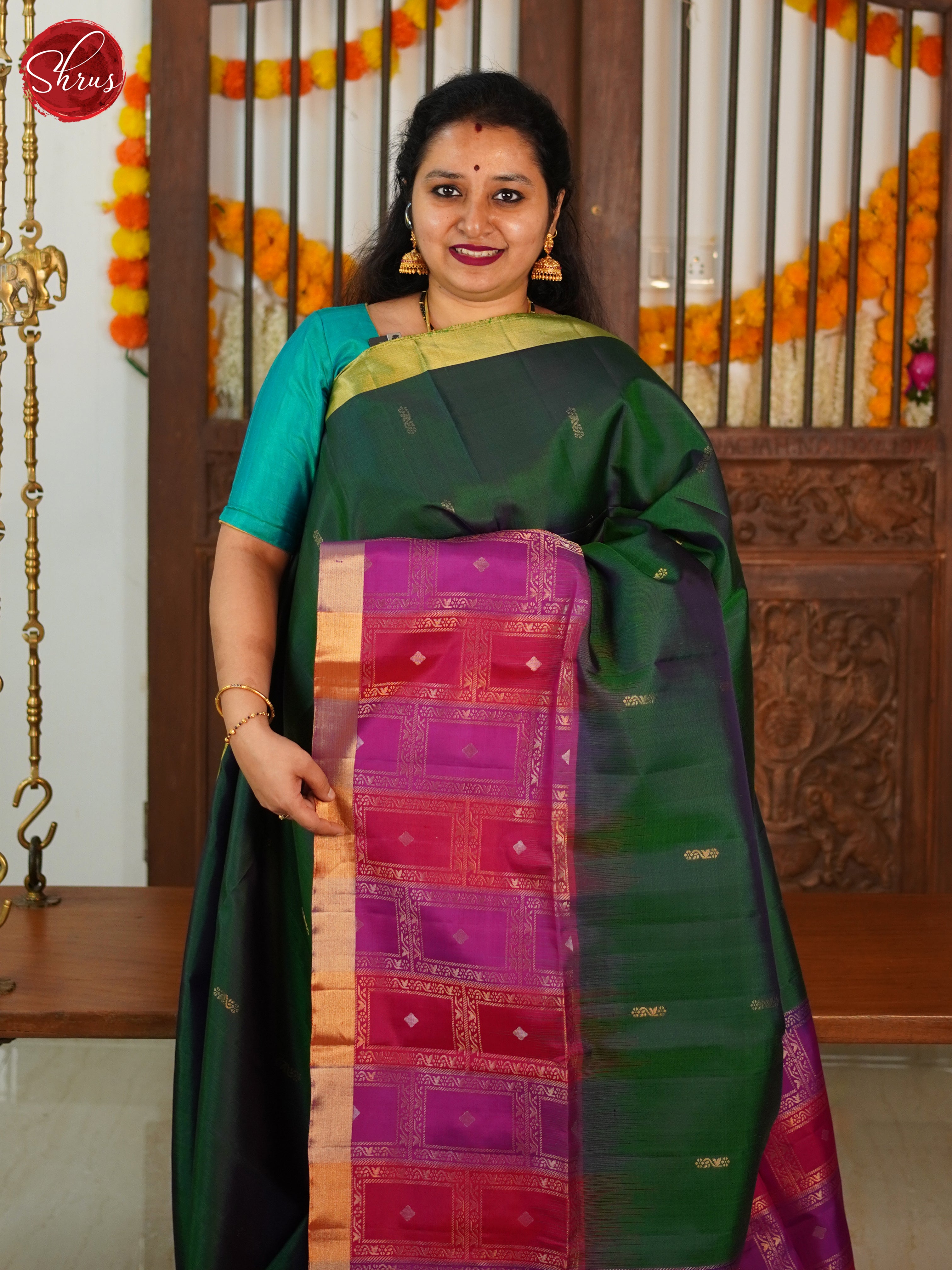 Green And Pink-Soft silk saree - Shop on ShrusEternity.com