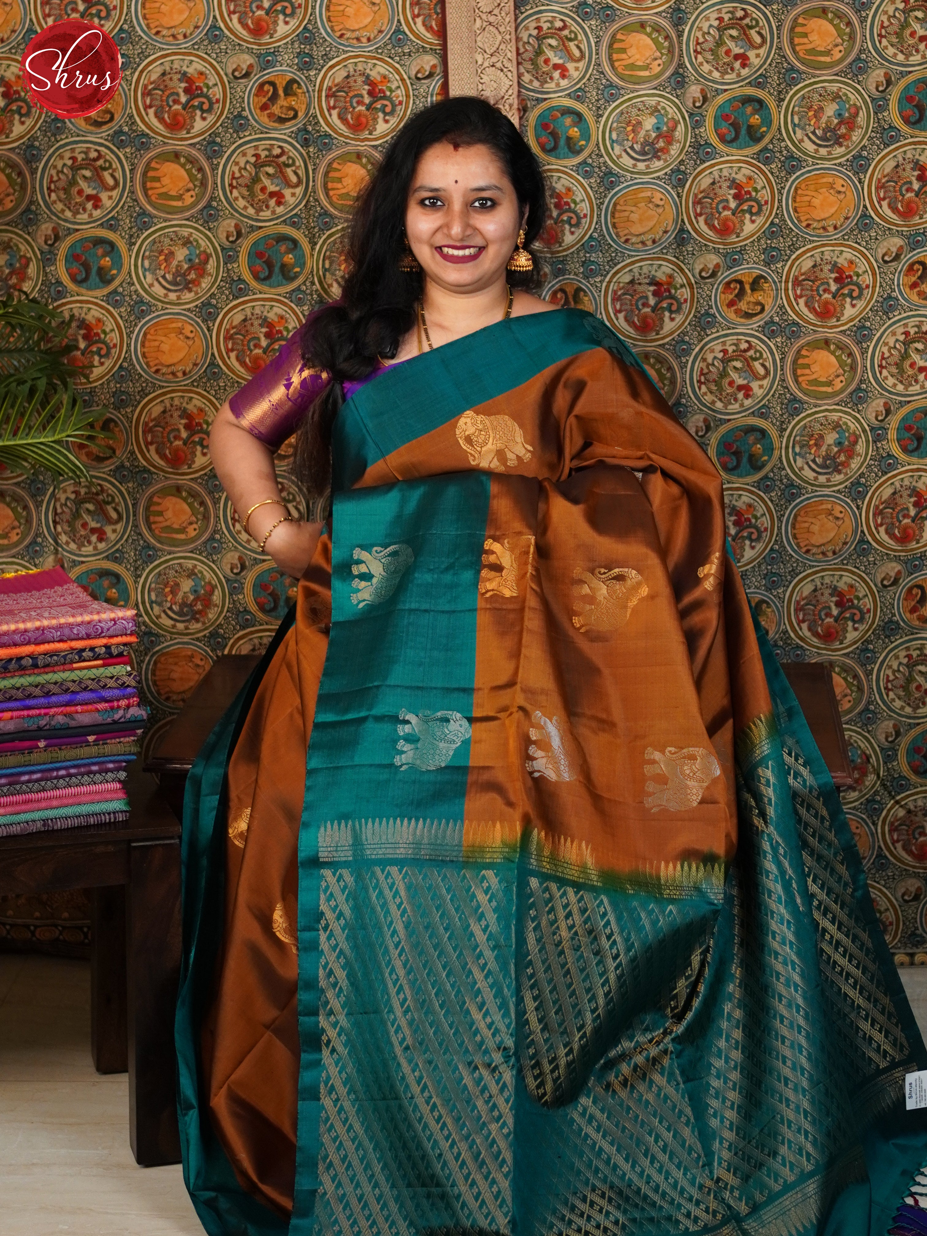 Brown and Green - Soft Silk Saree - Shop on ShrusEternity.com