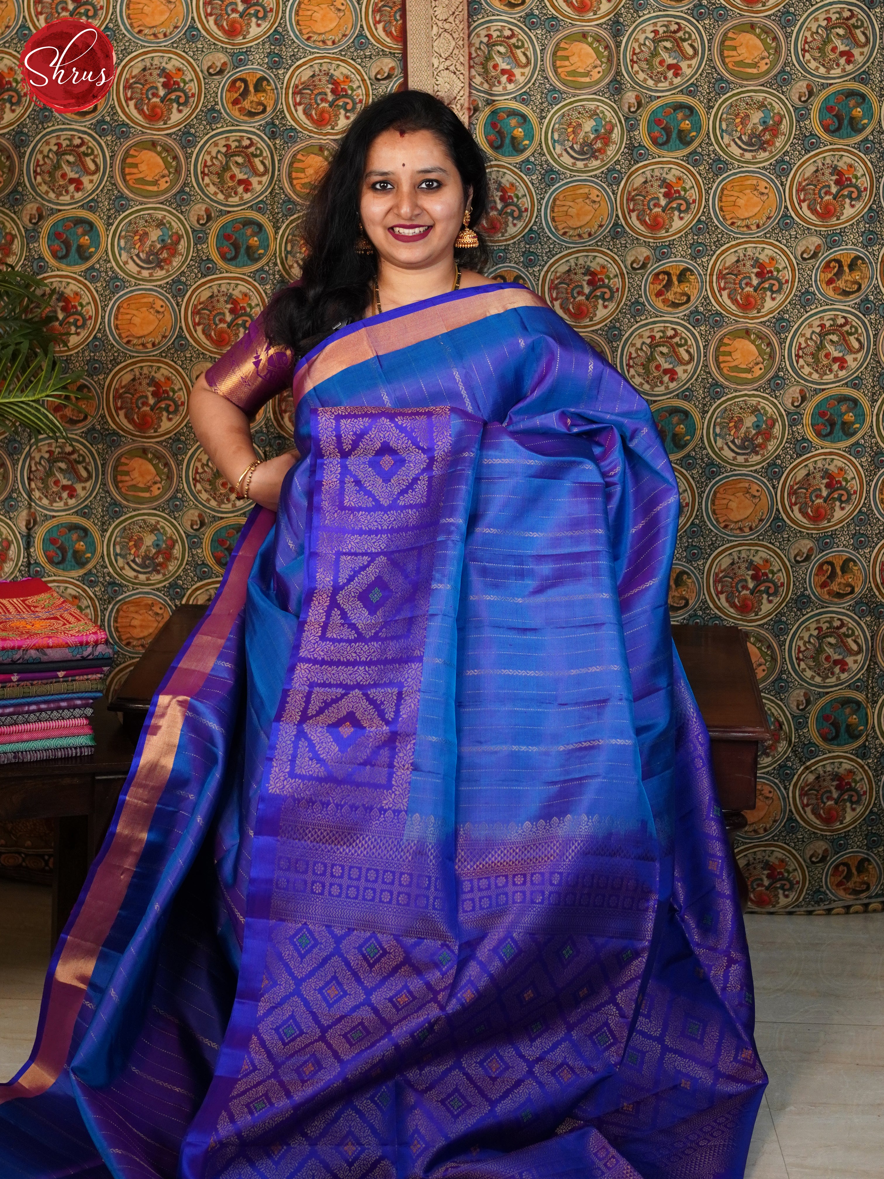 Blue and Purple- Soft Silk Saree - Shop on ShrusEternity.com