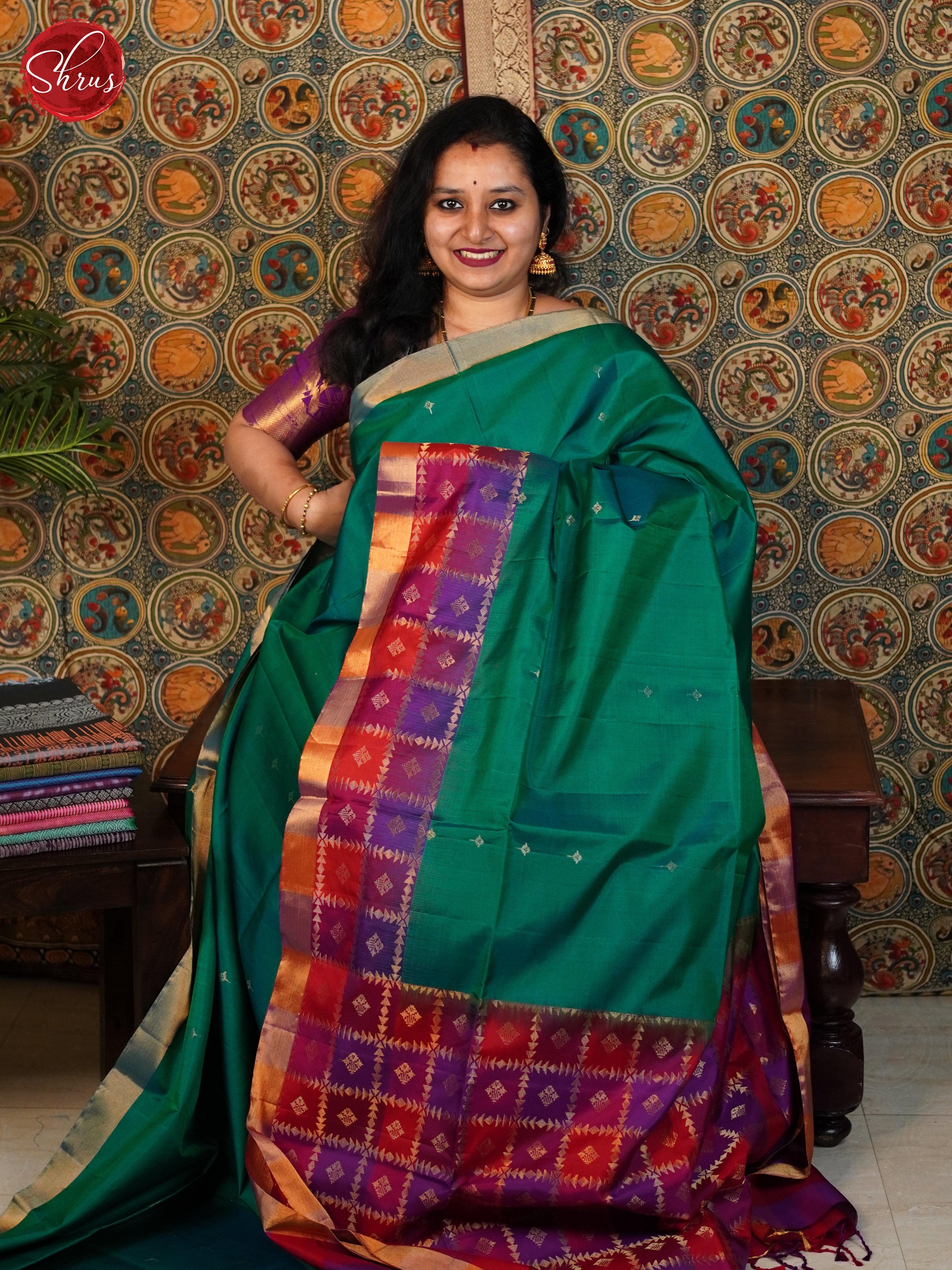 Green And Red-Soft silk saree - Shop on ShrusEternity.com