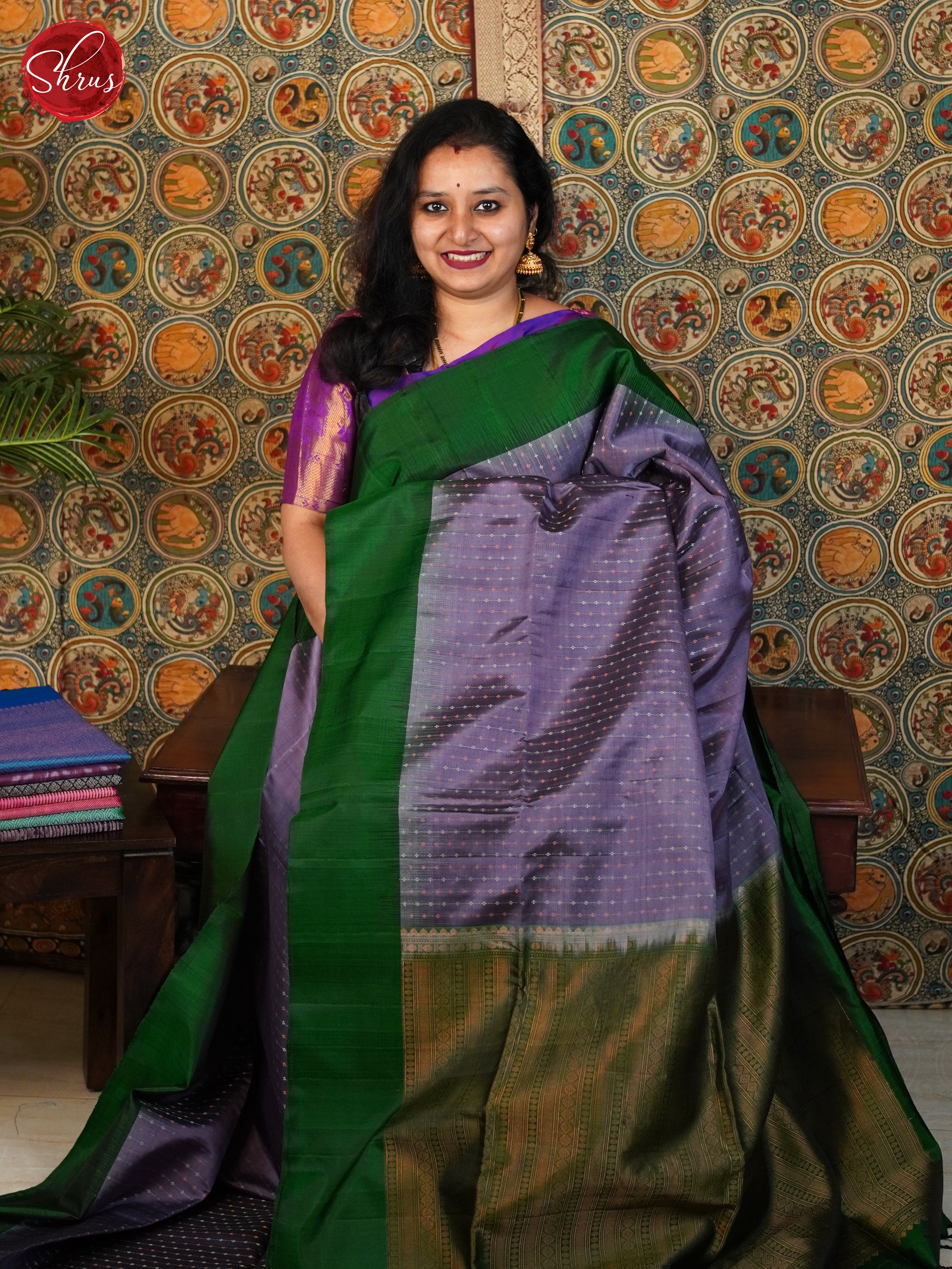 Dusty Lavender And Green-Soft Silk saree - Shop on ShrusEternity.com