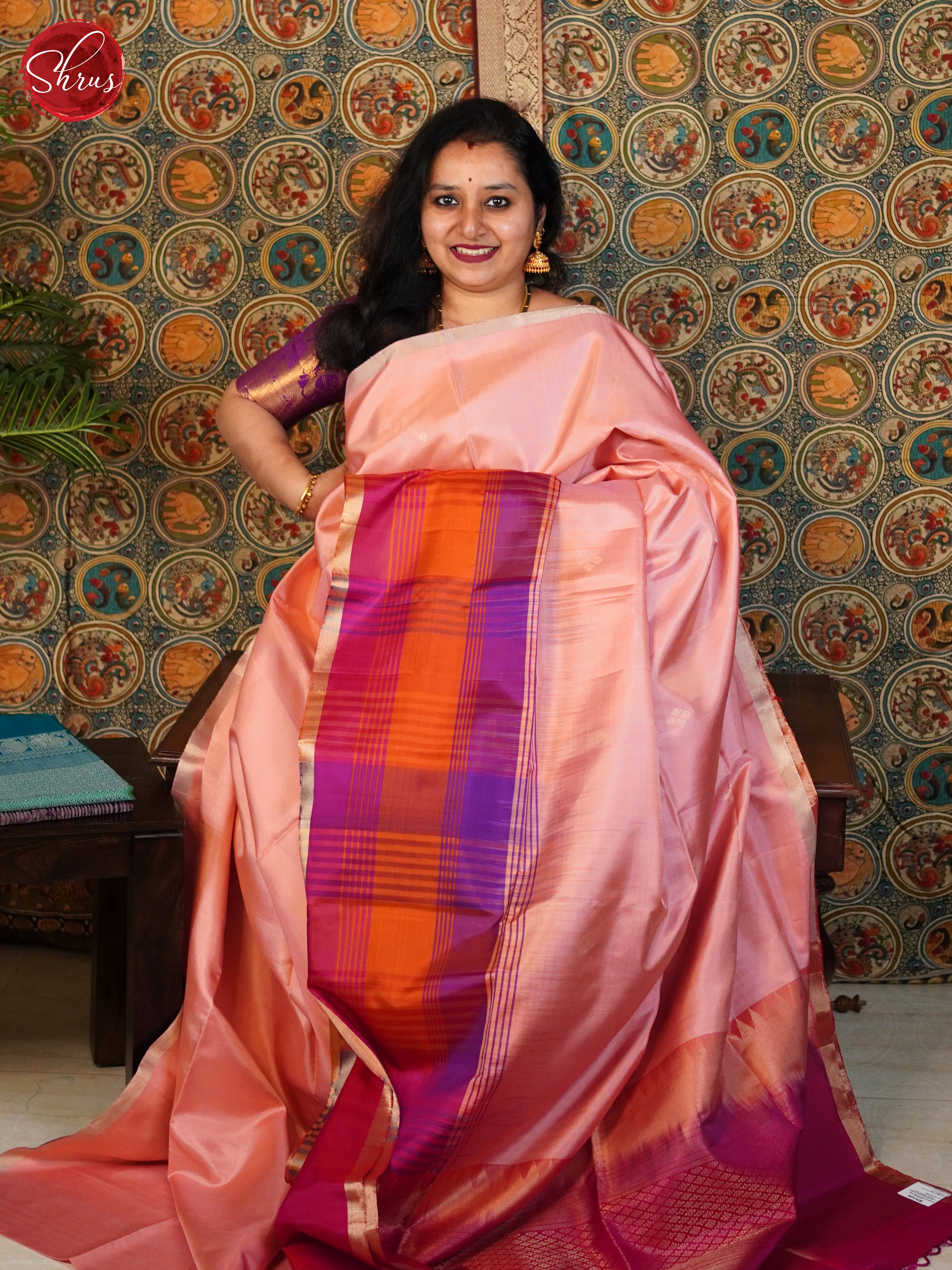 Peach and pink-Soft Silk Saree - Shop on ShrusEternity.com