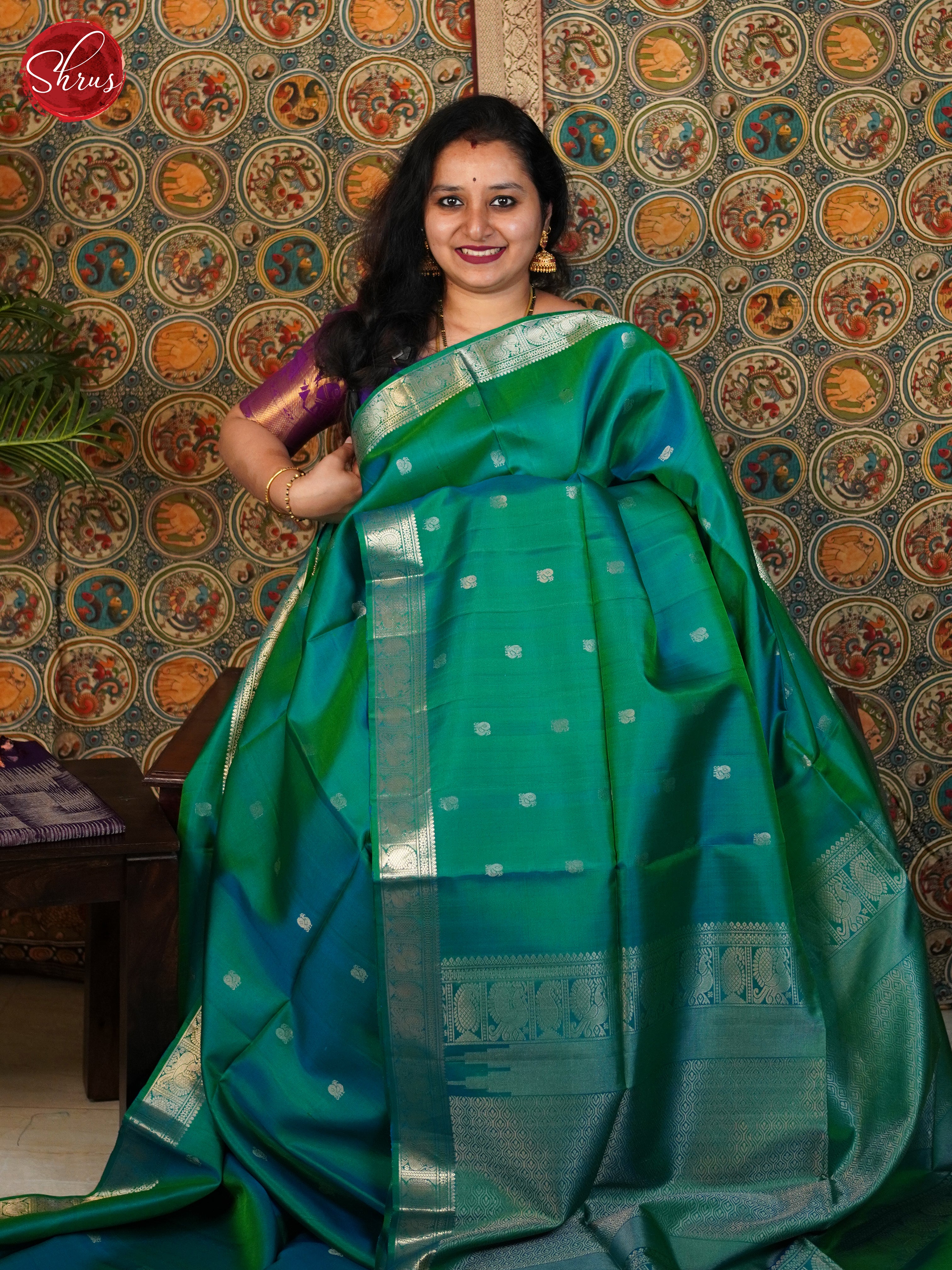 Bluish Green(single tone)-Soft silk saree - Shop on ShrusEternity.com