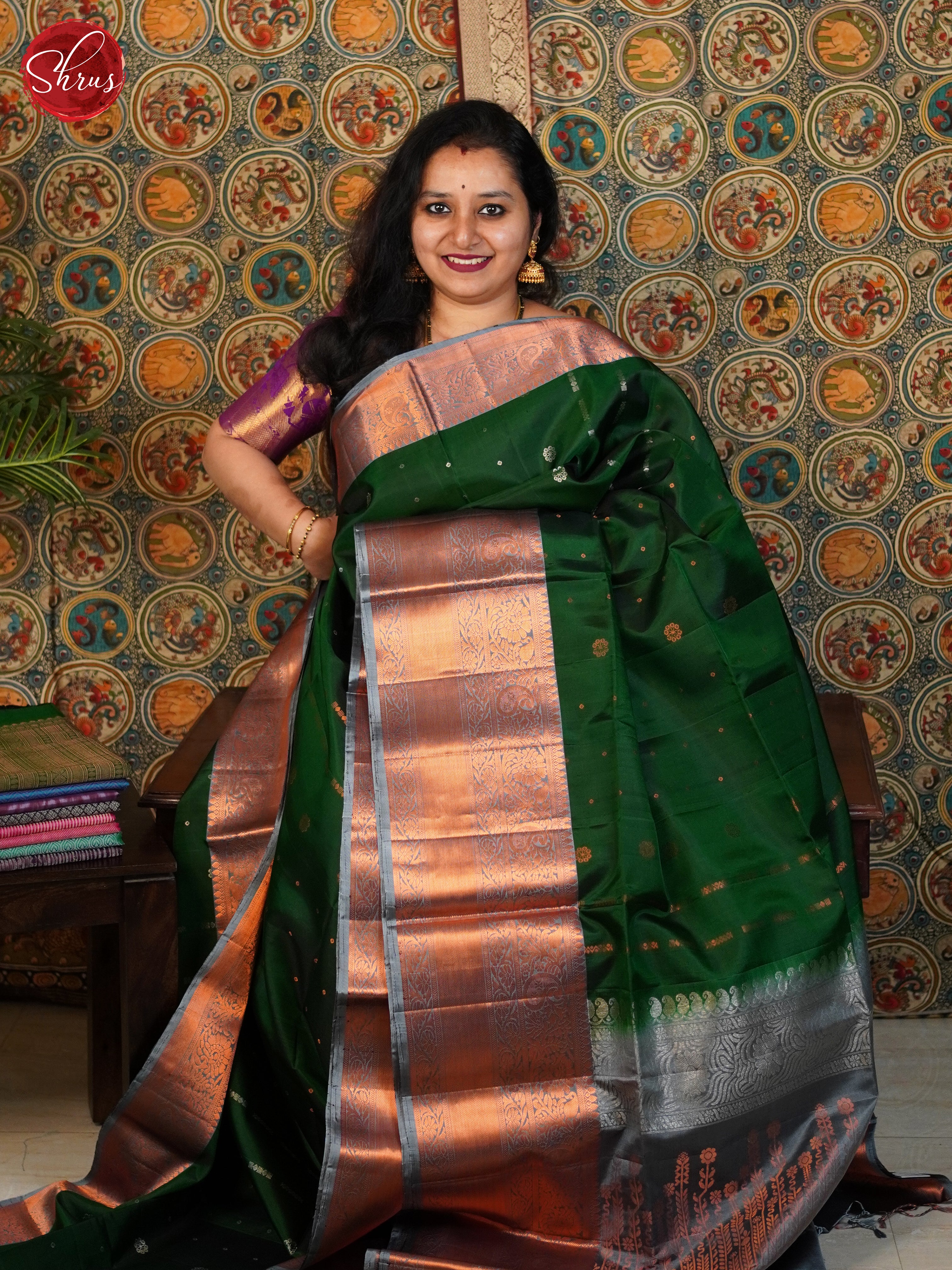 Green And Grey-Soft silk saree - Shop on ShrusEternity.com