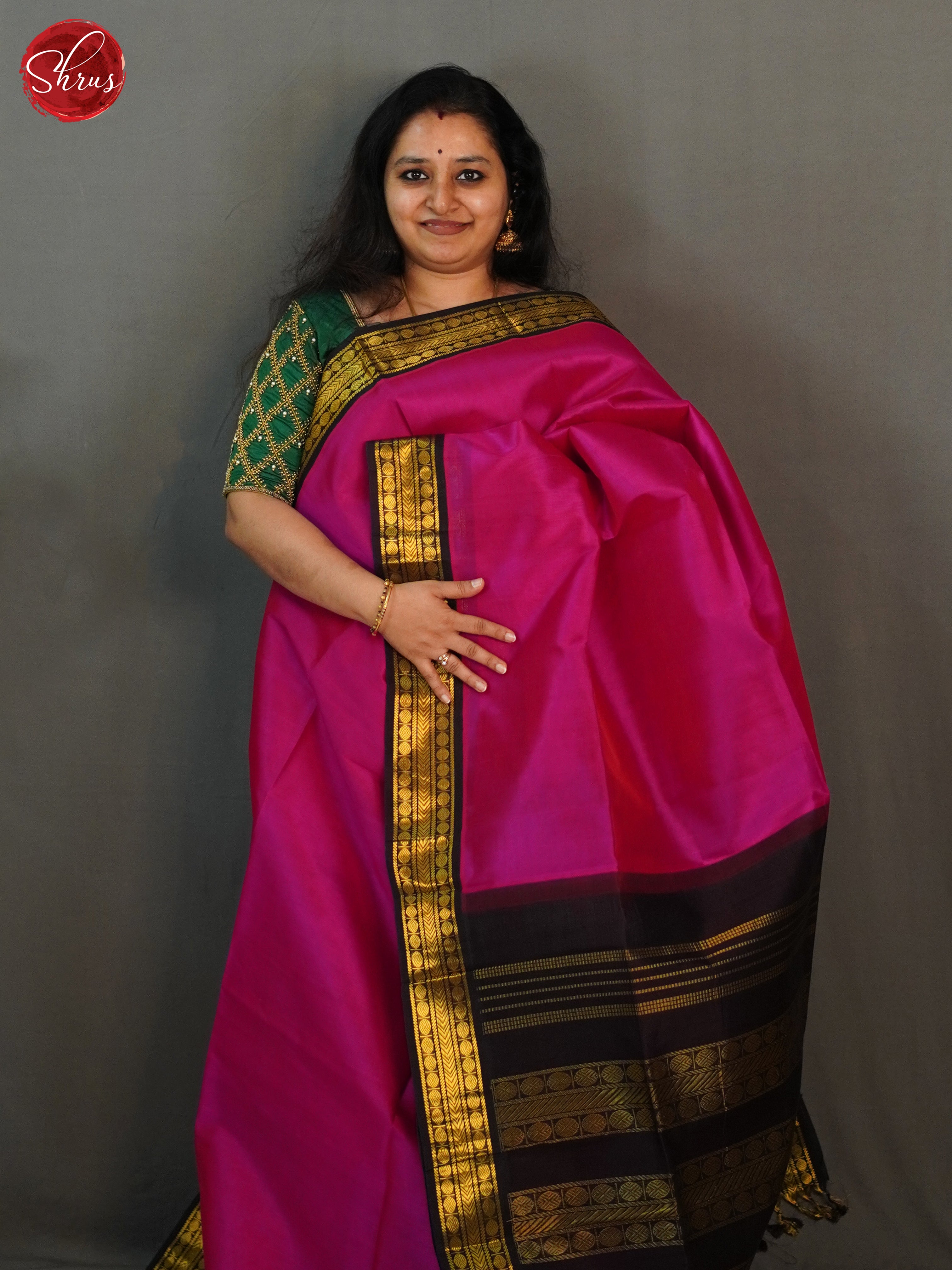 Pink & Brown- Silk Cotton Saree - Shop on ShrusEternity.com