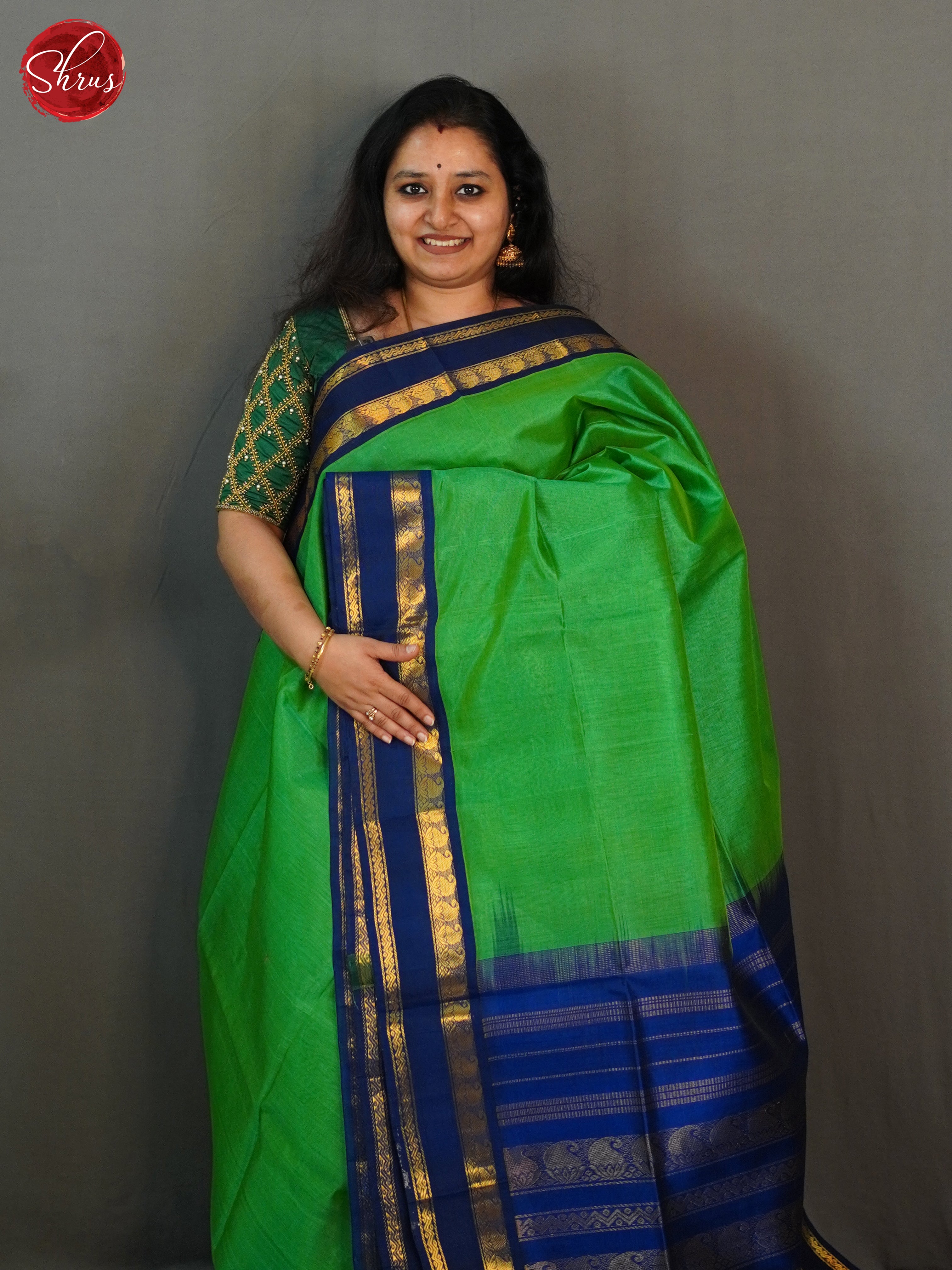 Green & Blue - Silk Cotton Saree - Shop on ShrusEternity.com