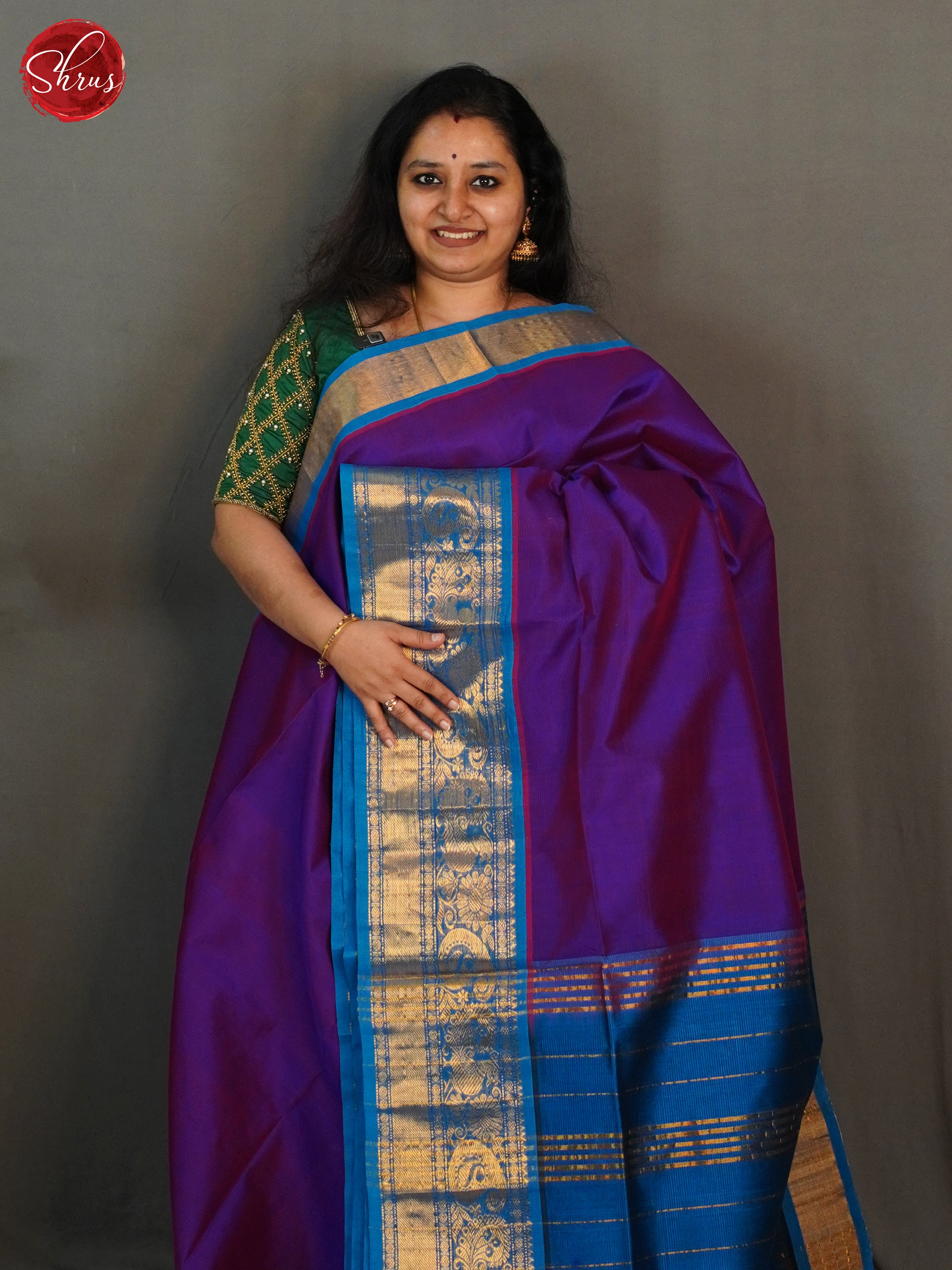 Purple And Blue-Silk cotton saree - Shop on ShrusEternity.com