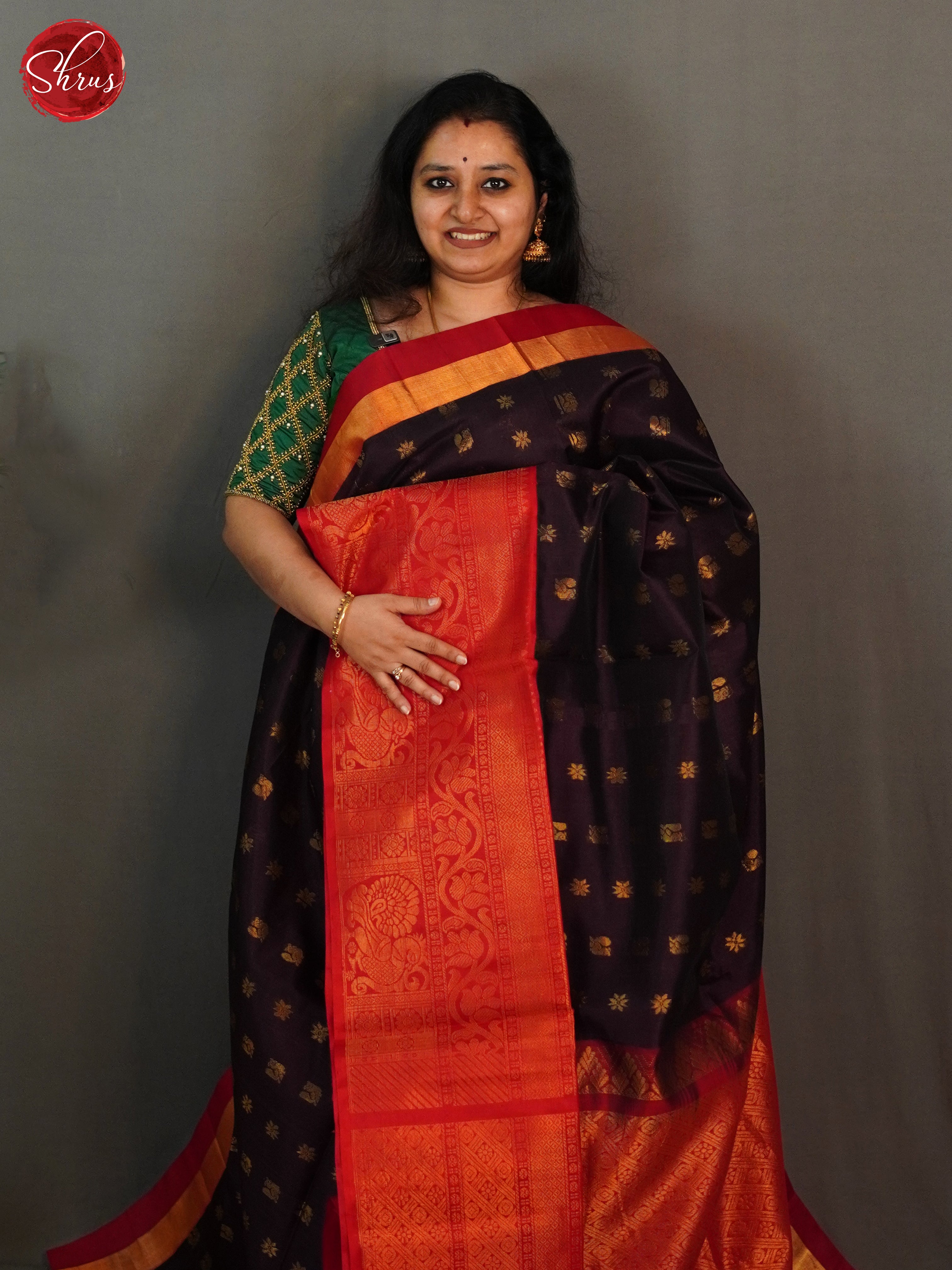 Brown And Red-Silk Cotton Saree - Shop on ShrusEternity.com