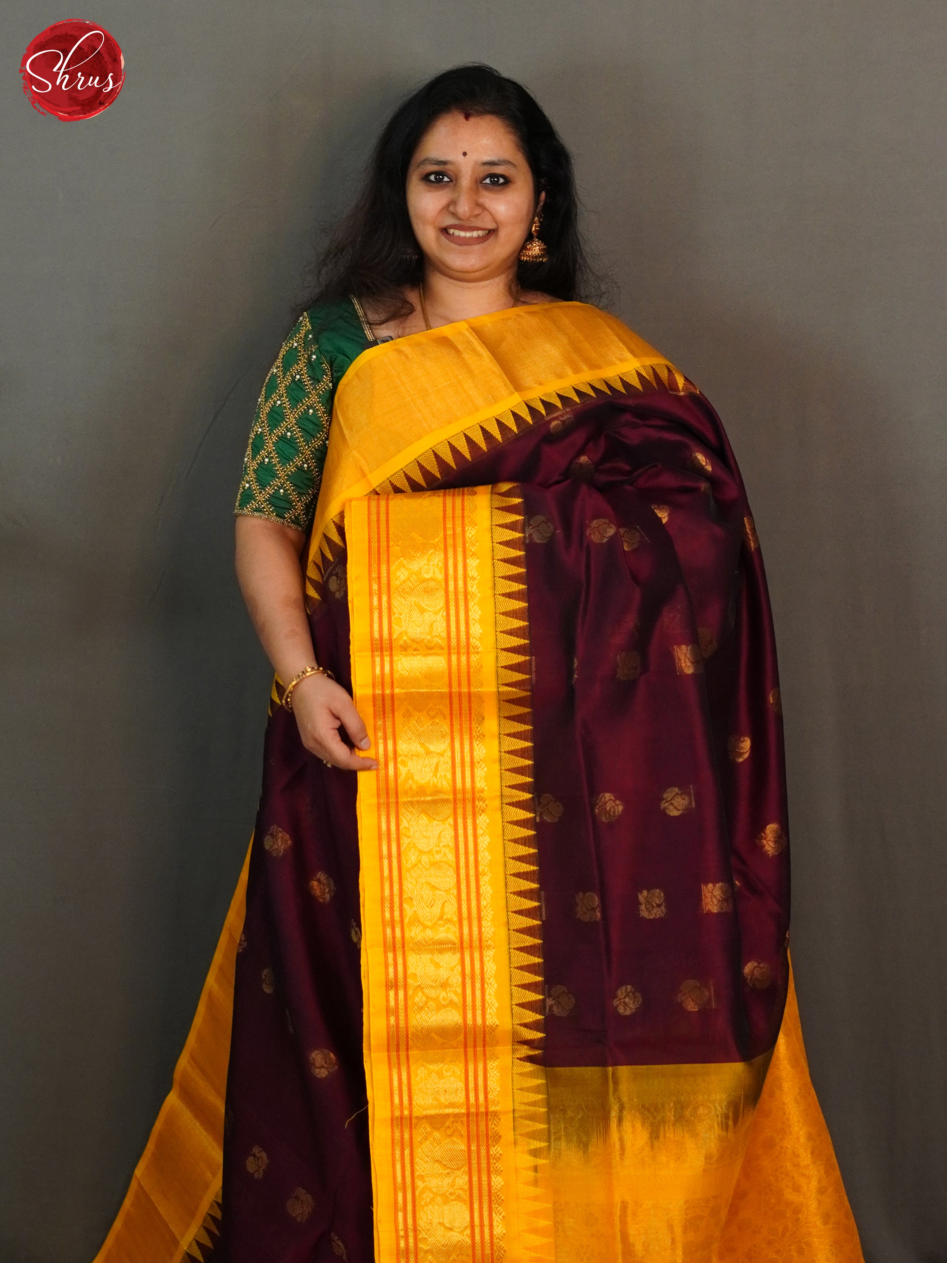 maroon &  yellow-Silk Cotton  Saree - Shop on ShrusEternity.com