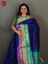 Blue & Teal - Silk Cotton Saree - Shop on ShrusEternity.com