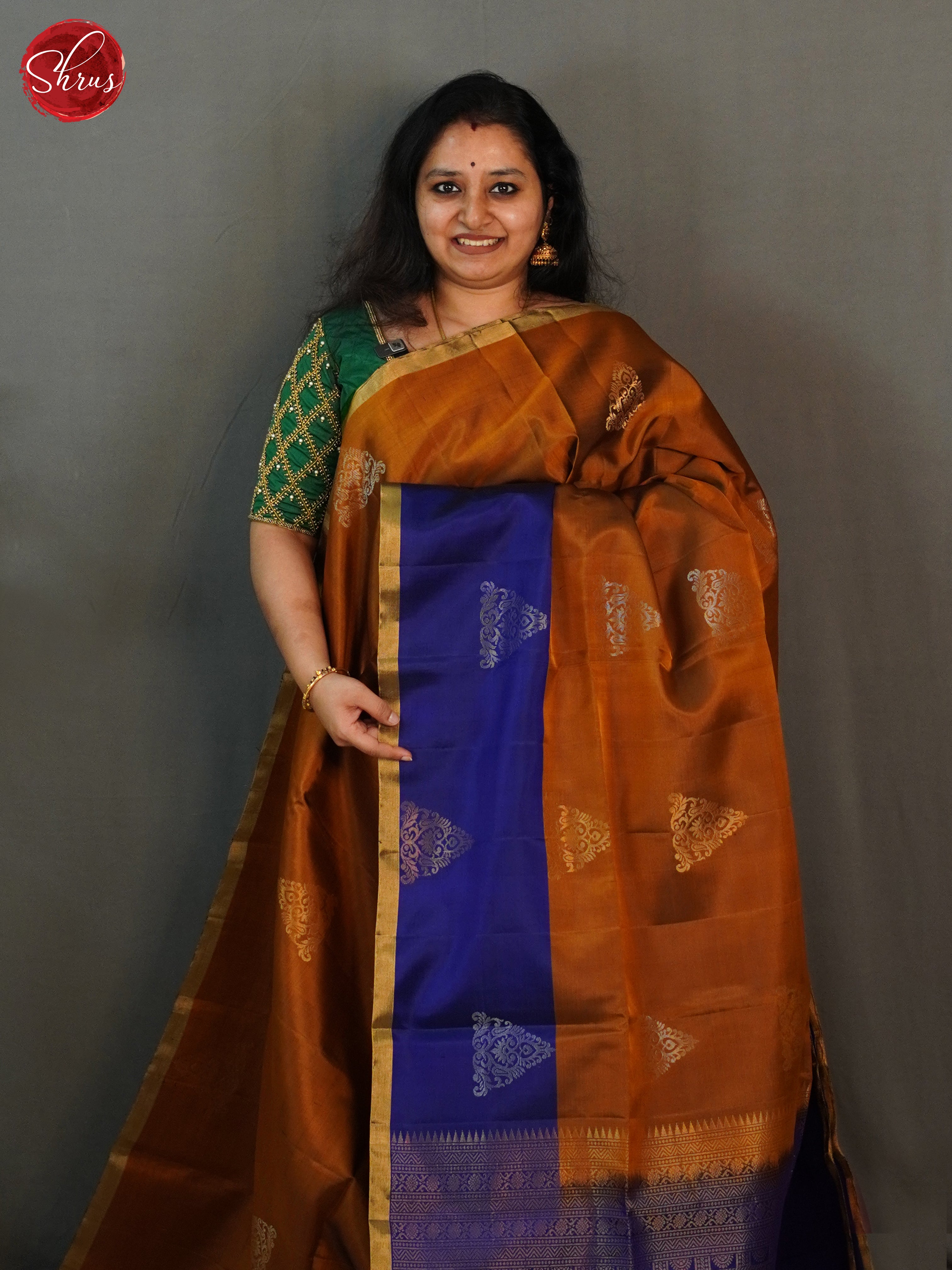 Honey And Blue- Soft Silk Saree - Shop on ShrusEternity.com