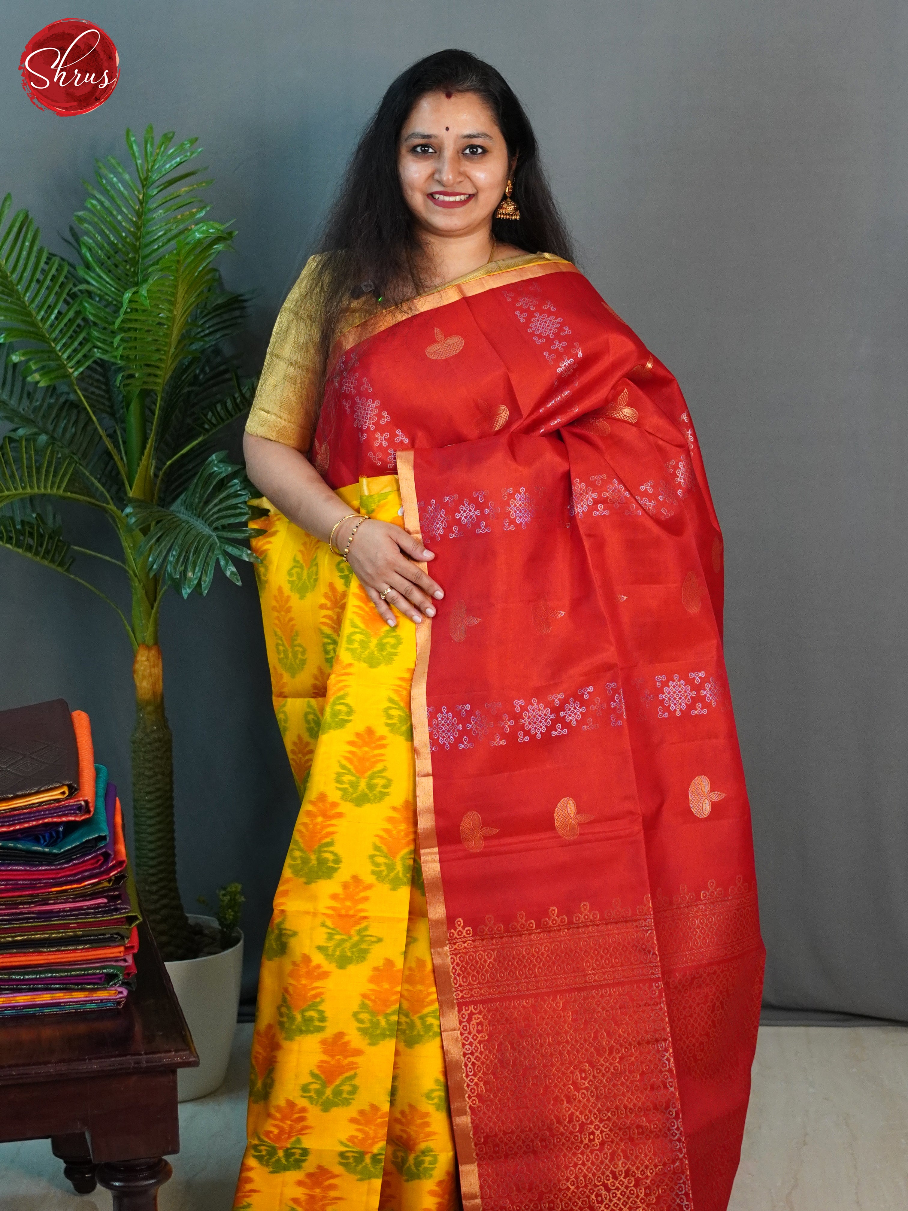 Red & Yellow - Soft Silk Saree - Shop on ShrusEternity.com