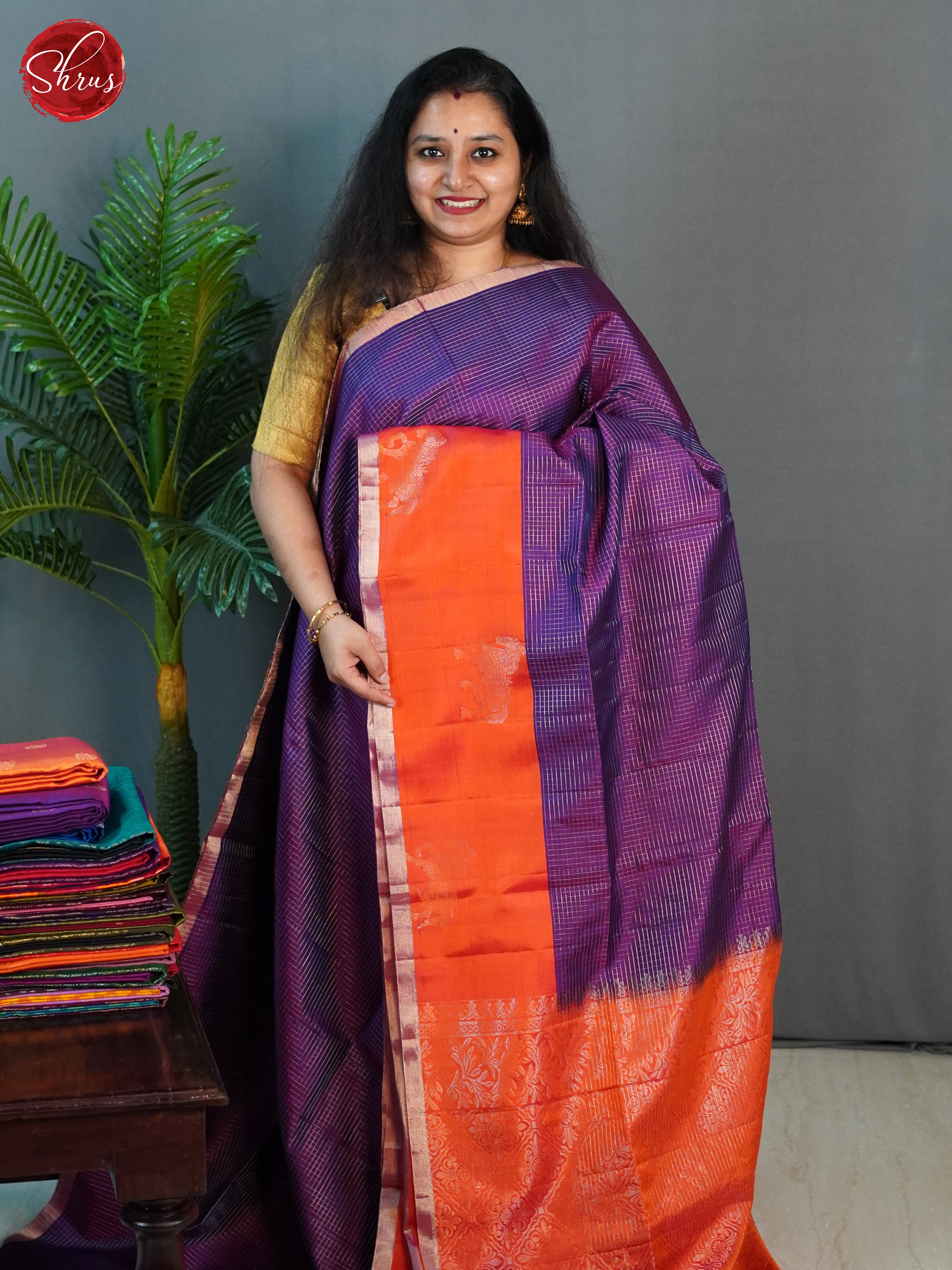 Wine & Orange - Soft Silk Saree - Shop on ShrusEternity.com