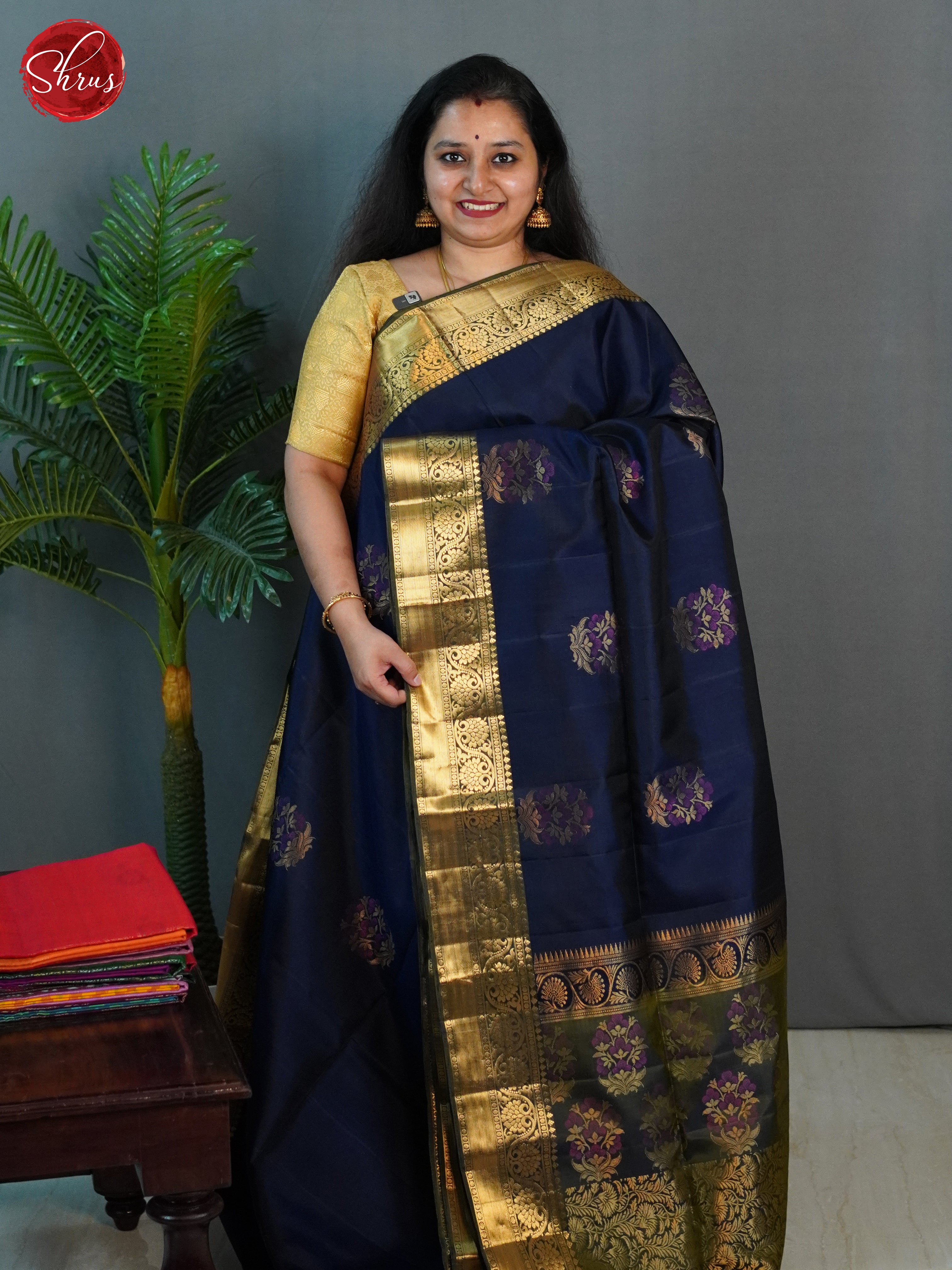 Blue & Grey - Soft Silk Saree - Shop on ShrusEternity.com