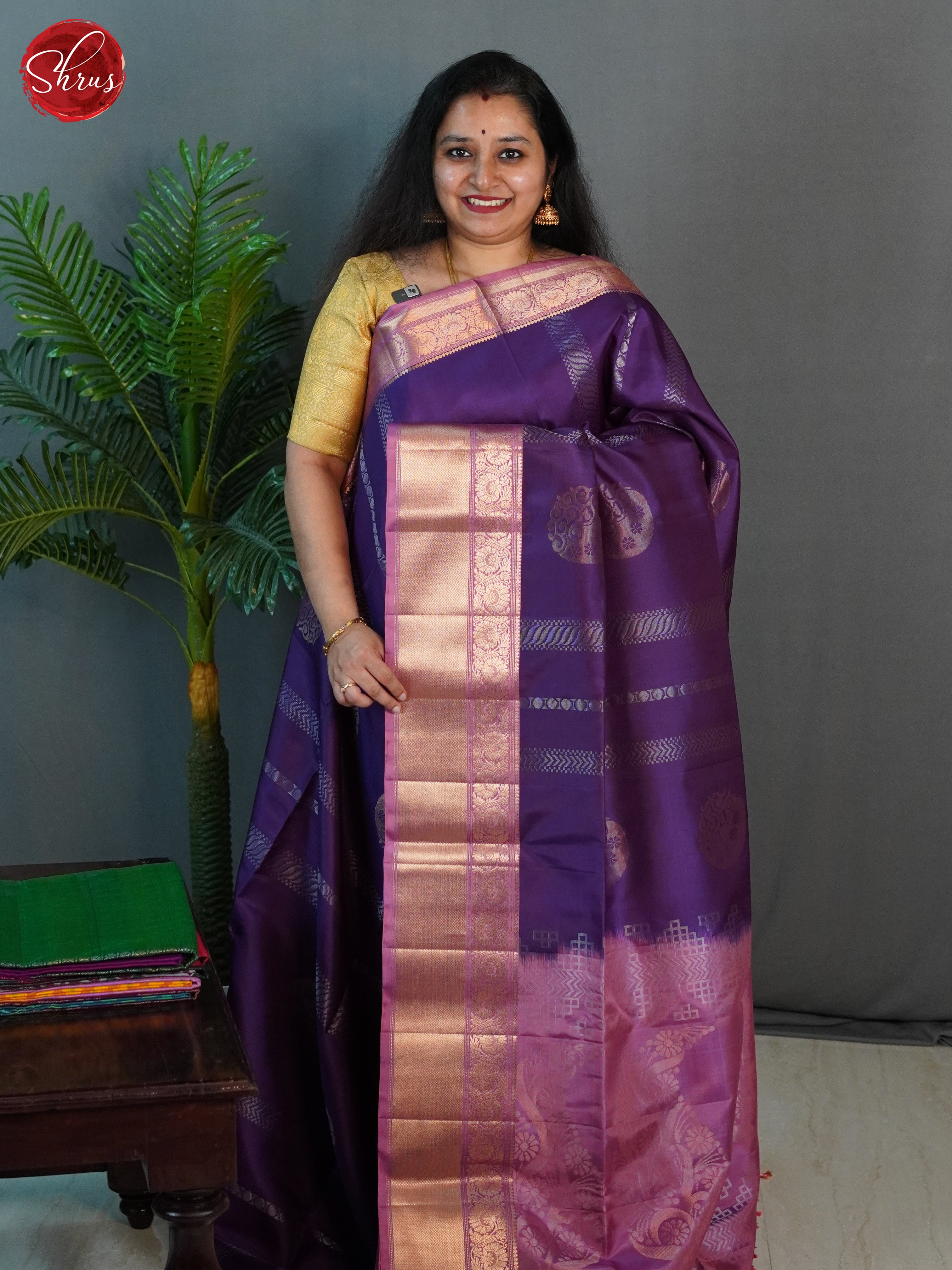 Wine & Dusty Onion  Pink  - Soft Silk Saree - Shop on ShrusEternity.com