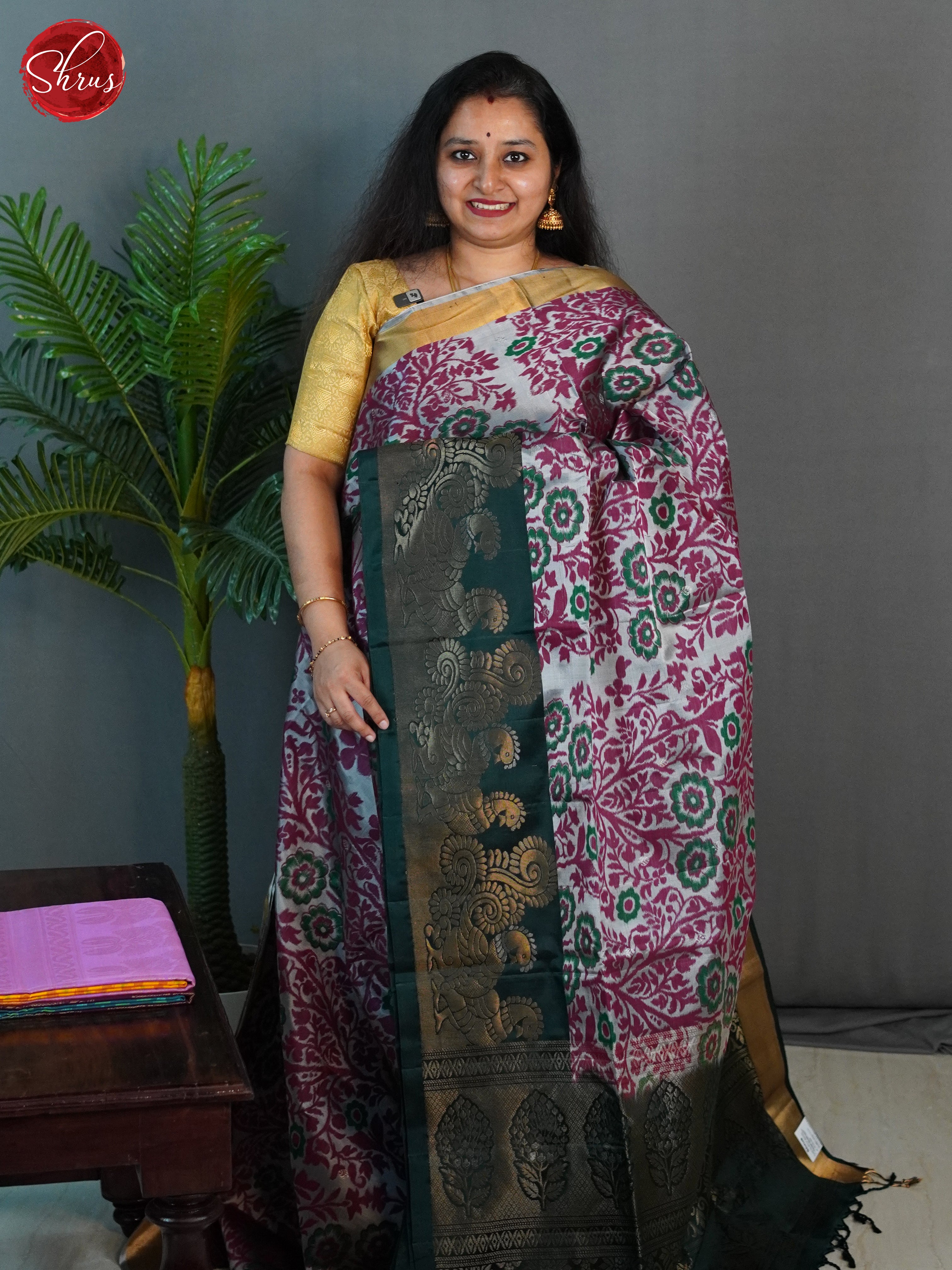 Grey & Green - Soft Silk Saree - Shop on ShrusEternity.com