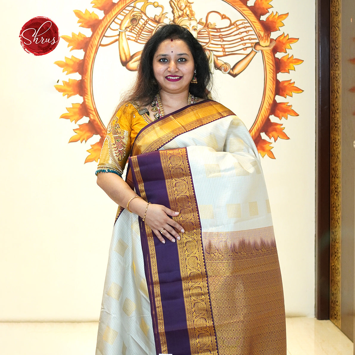 Cream And Wine - Kanchipuram silk Saree - Shop on ShrusEternity.com