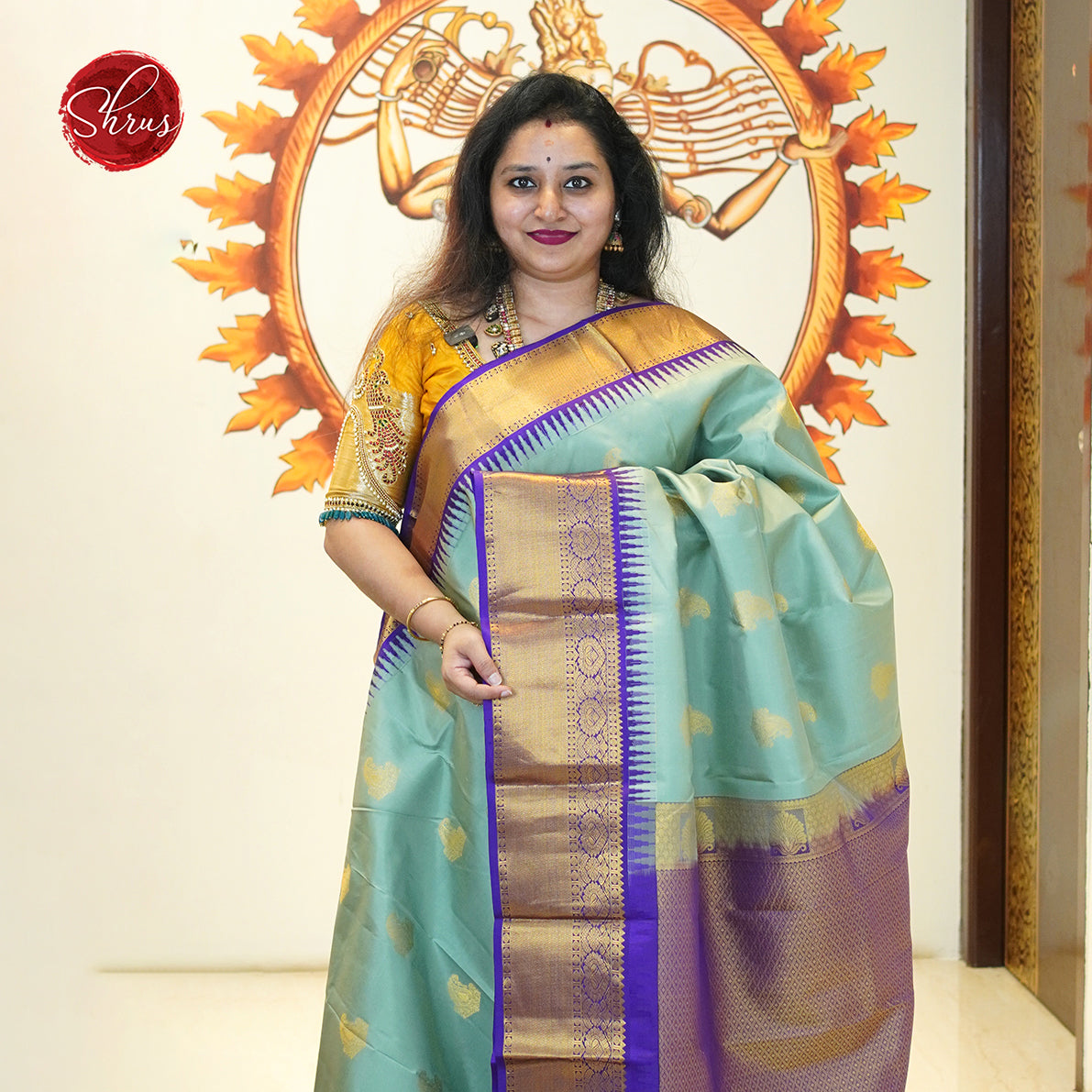 Pastel Green And Purpule - Kanchipuram silk Saree - Shop on ShrusEternity.com