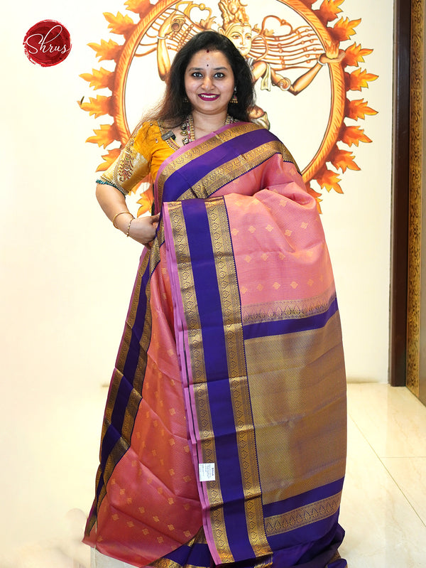 Orangeish Pink And Purple  -   Kanchipuram silk saree - Shop on ShrusEternity.com
