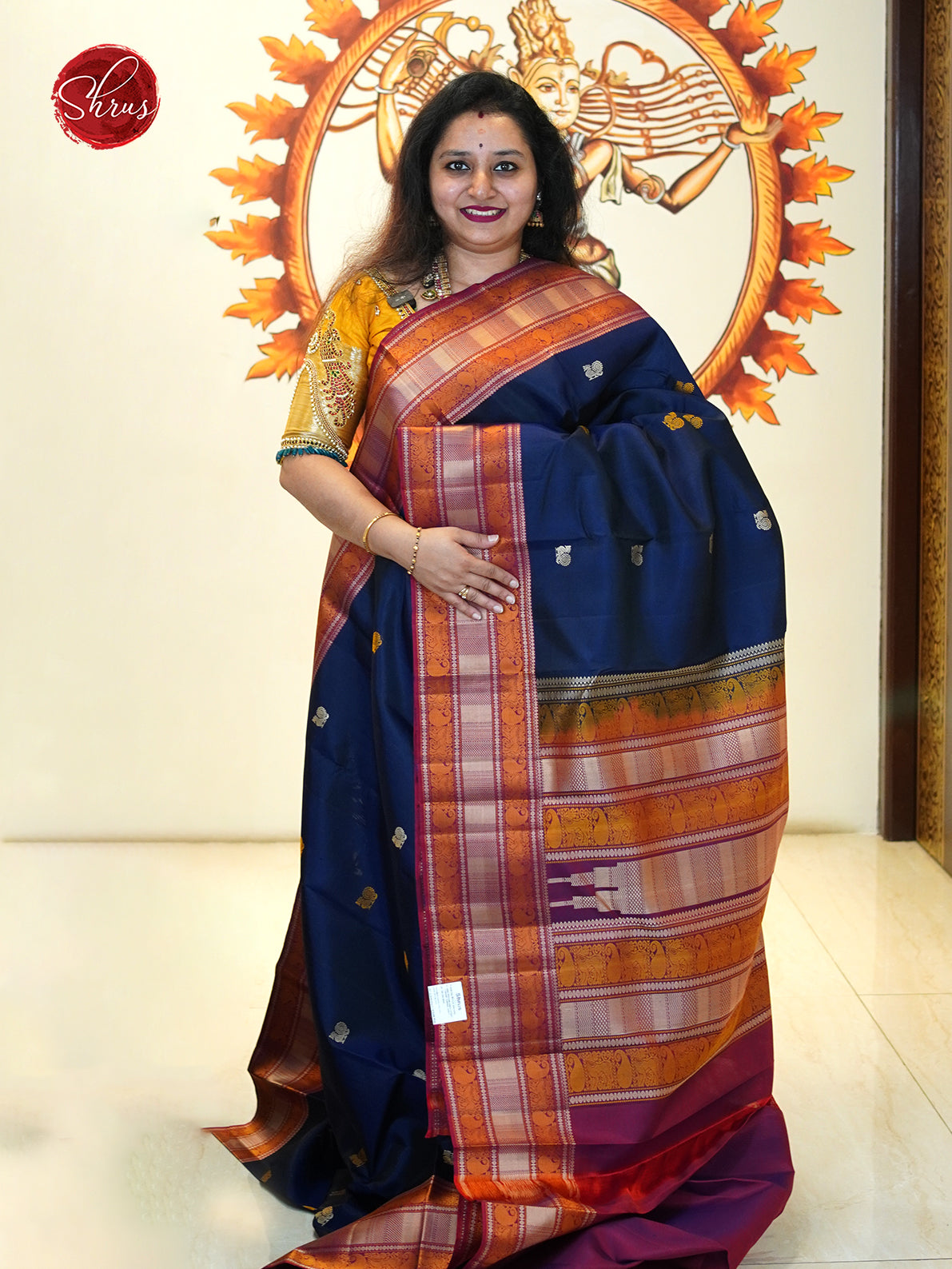 navy Blue and majenta pink-Kanchipuram silk saree - Shop on ShrusEternity.com