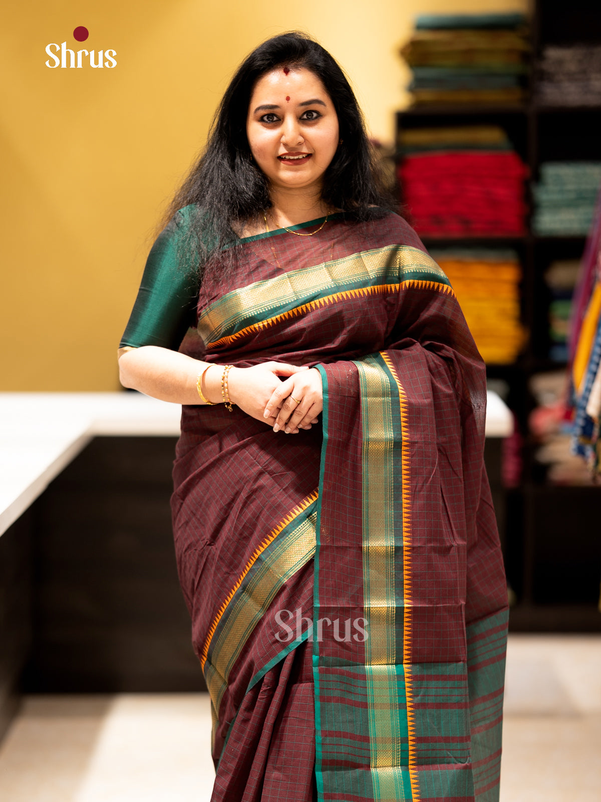 Maroon & Green - Chettinad Cotton - Saree-EAS30719 - Shop on Shrus.com