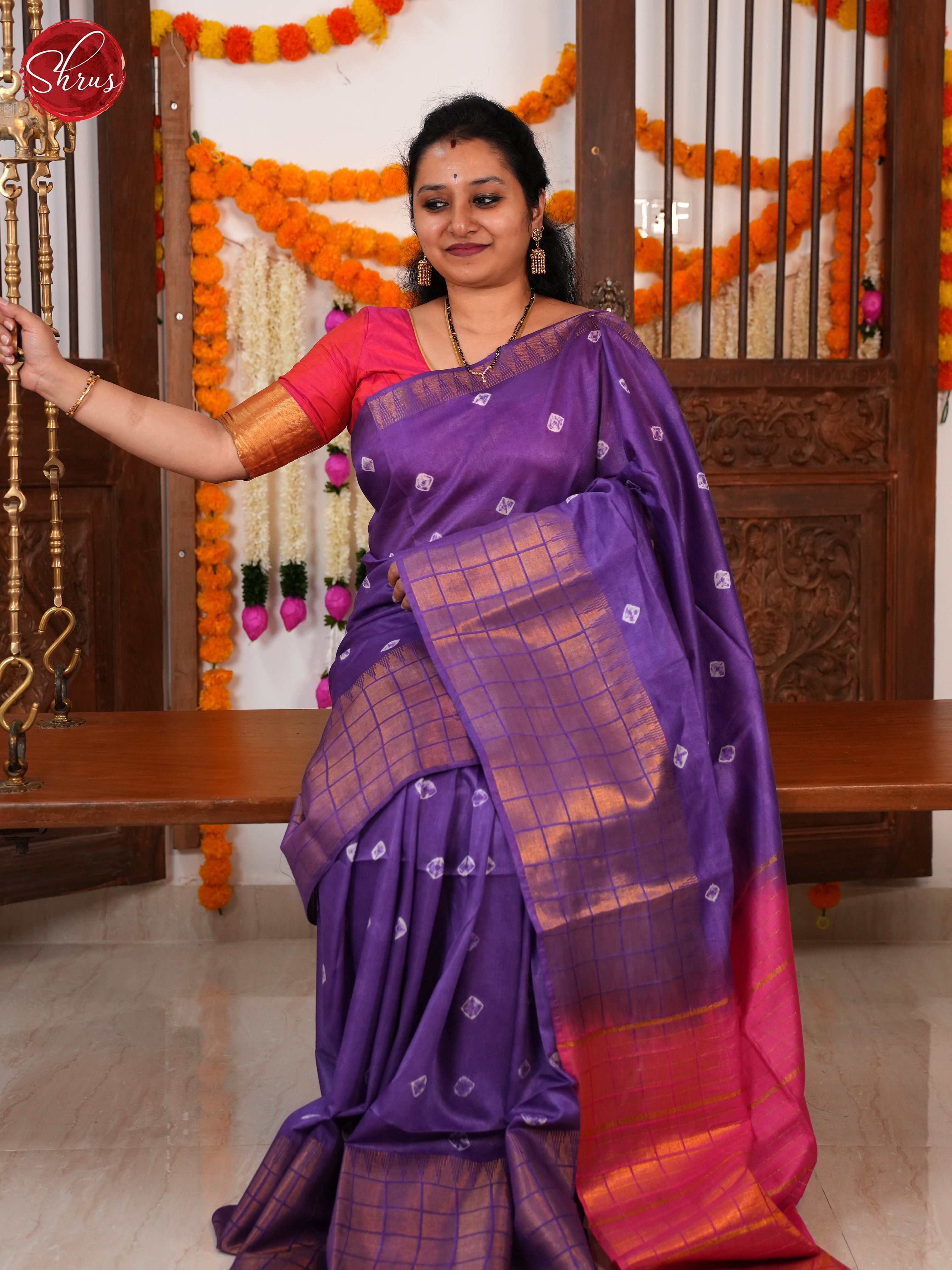 purple and pink-Shibori Saree - Shop on ShrusEternity.com