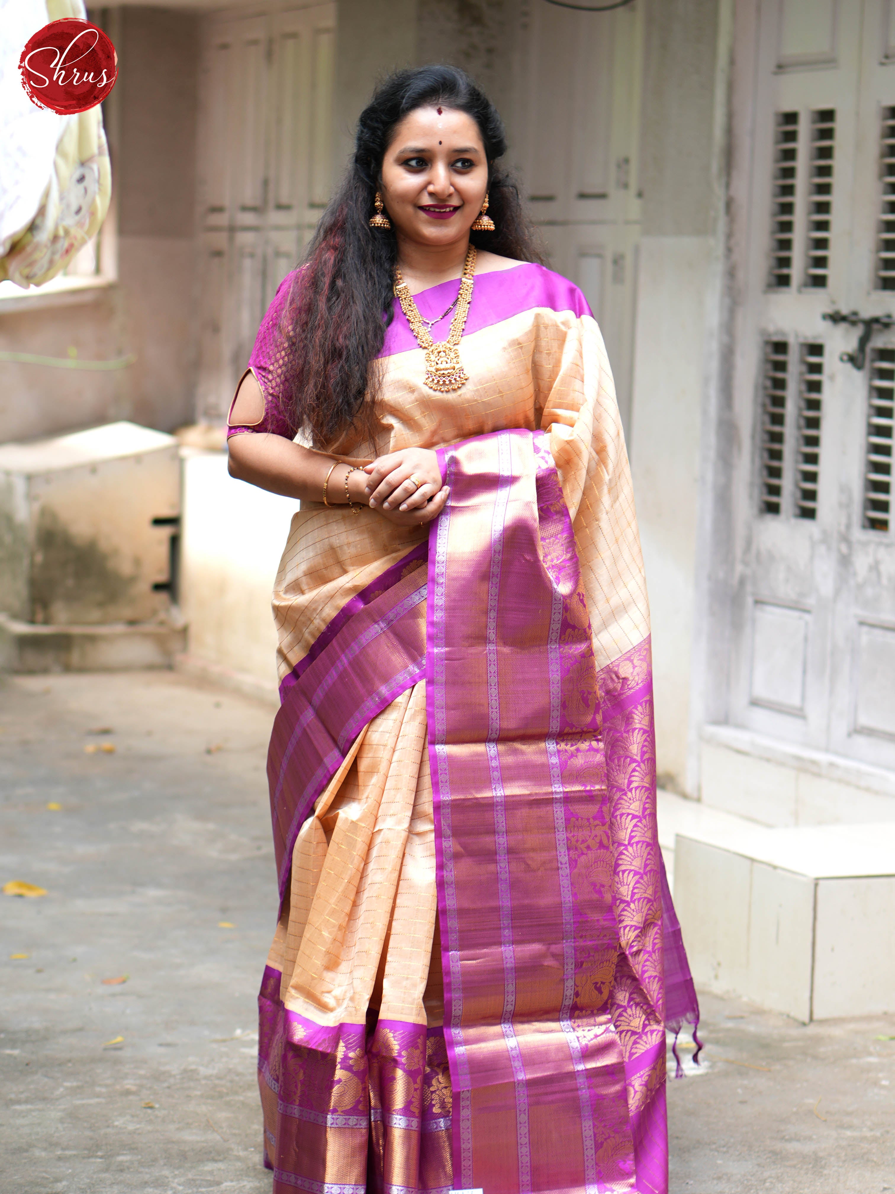 Sandal & Purple - Silk Cotton Saree - Shop on ShrusEternity.com