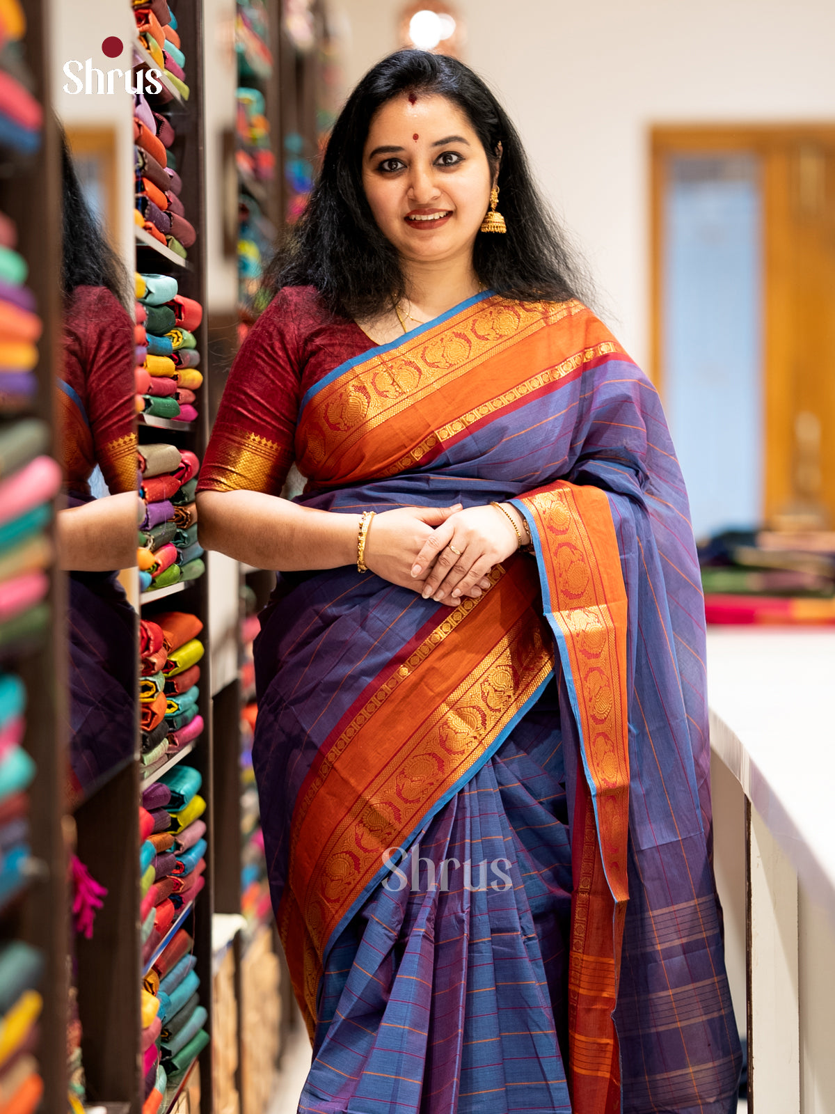 EBS02056 - Chettinad Cotton-Without Blouse - Saree - Shop on Shrus.com