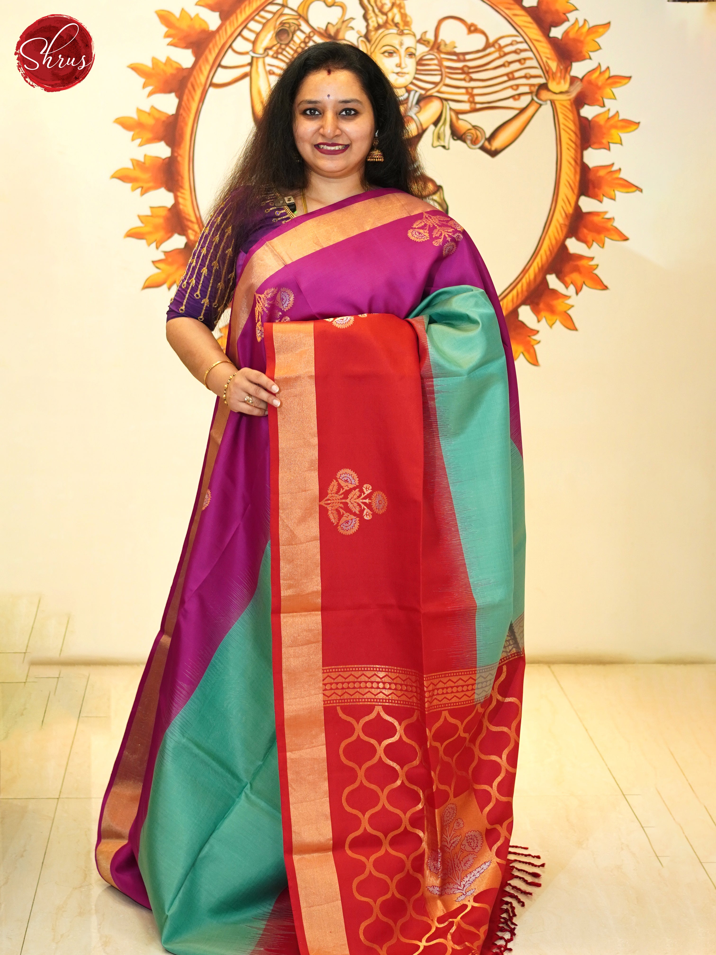 Green , Pink , Red - Soft Silk Saree - Shop on ShrusEternity.com