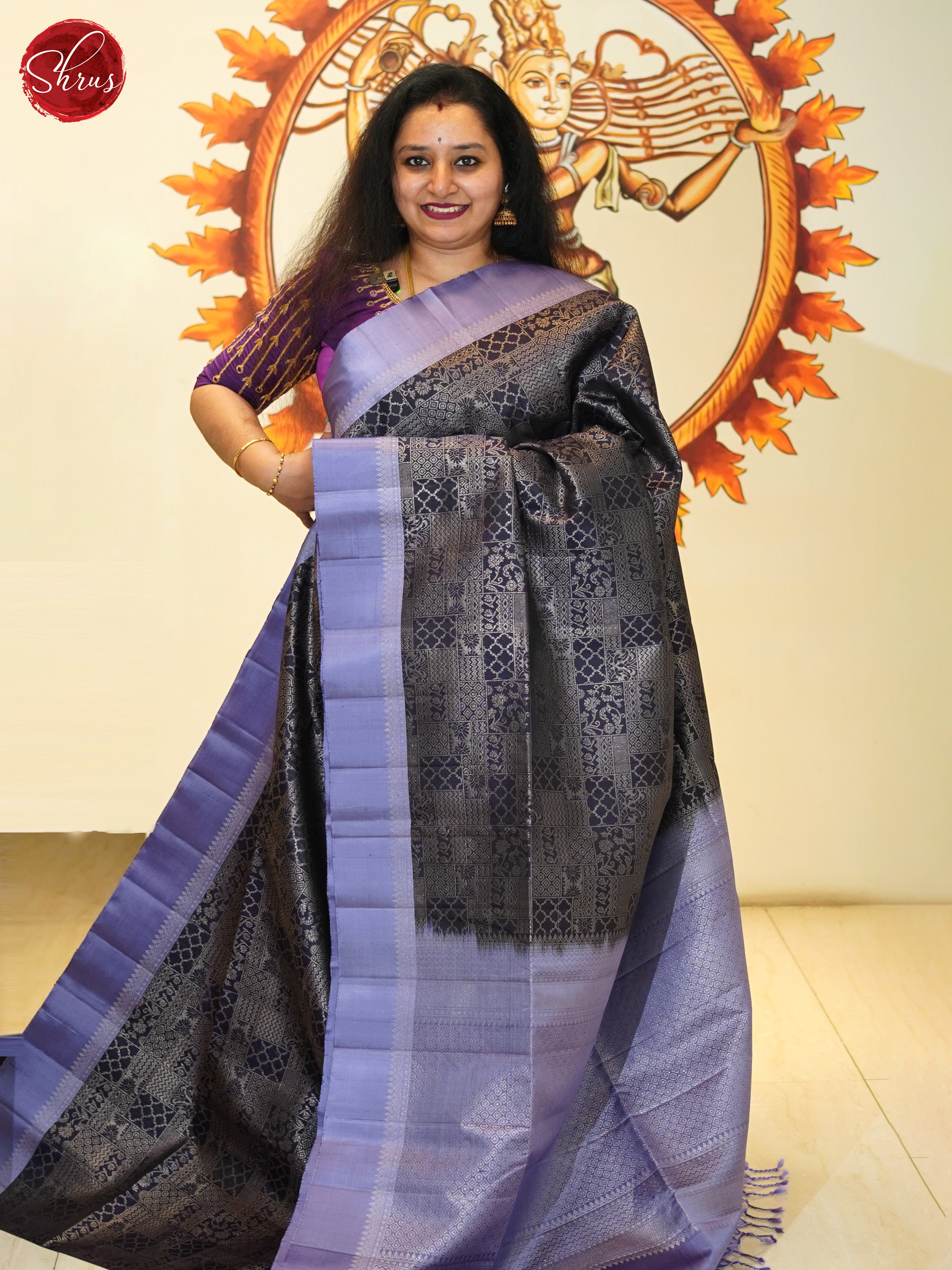 Blue & Lavender- Soft Silk Saree - Shop on ShrusEternity.com