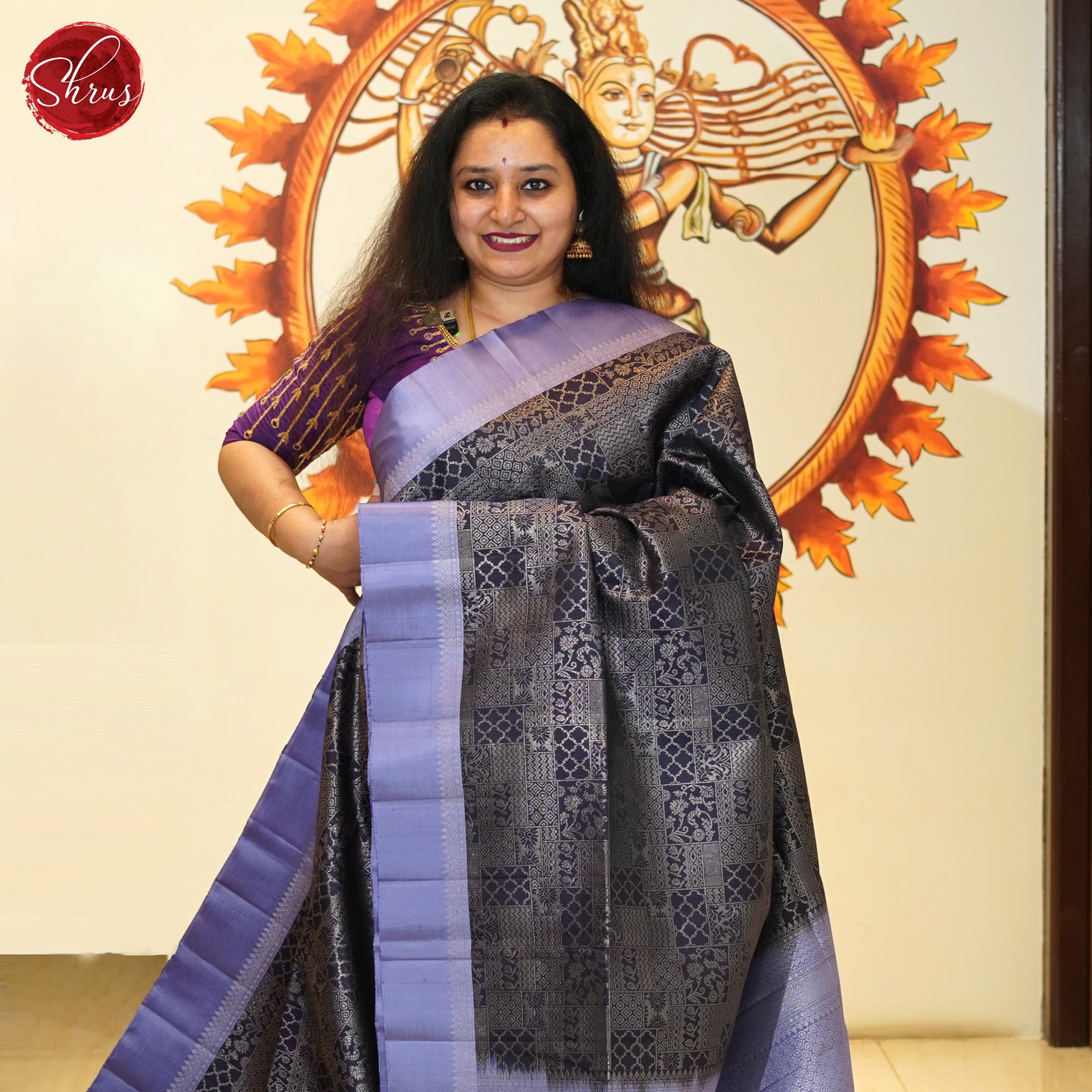 Blue & Lavender- Soft Silk Saree - Shop on ShrusEternity.com