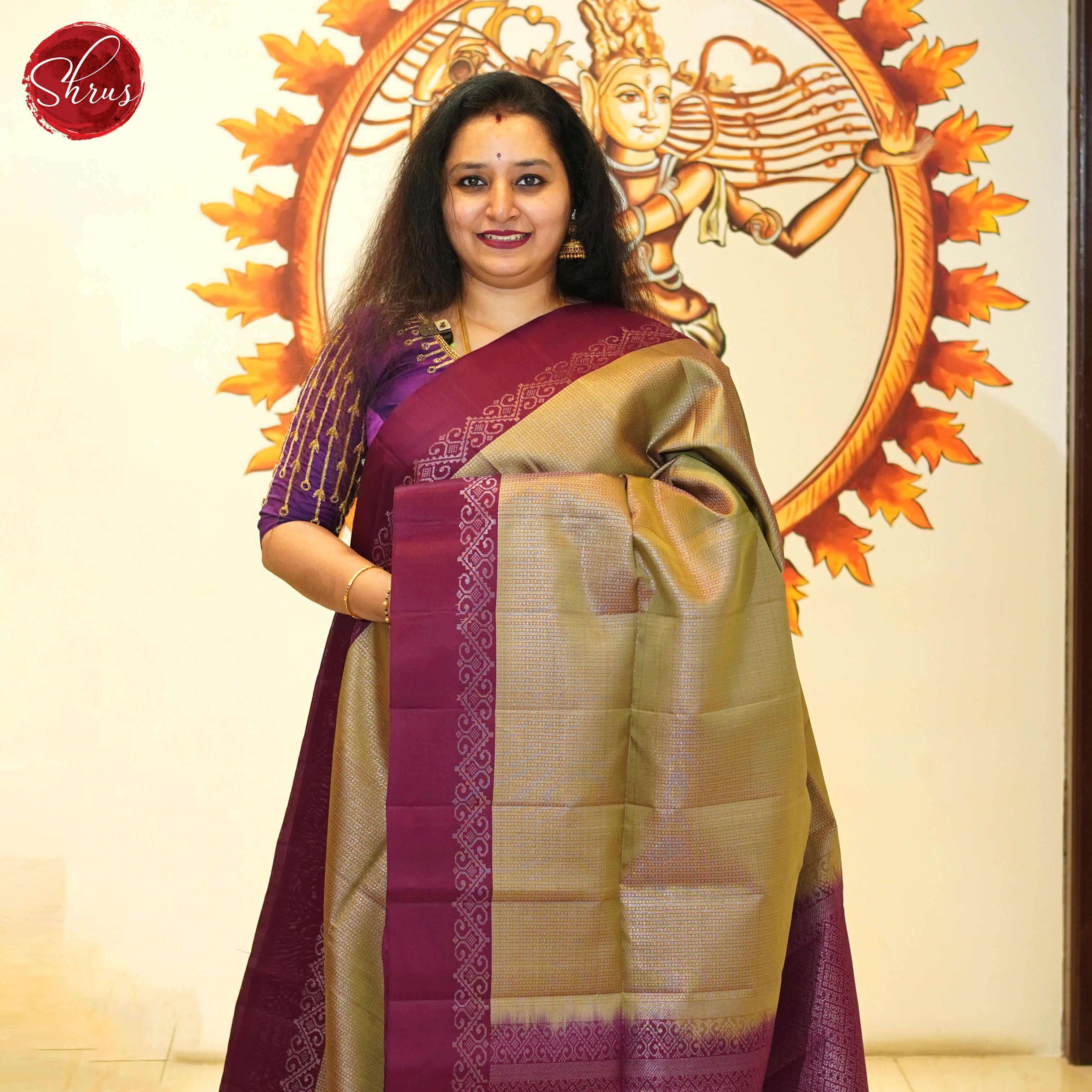 Mehandi Green & Maroon- Soft Silk Saree - Shop on ShrusEternity.com