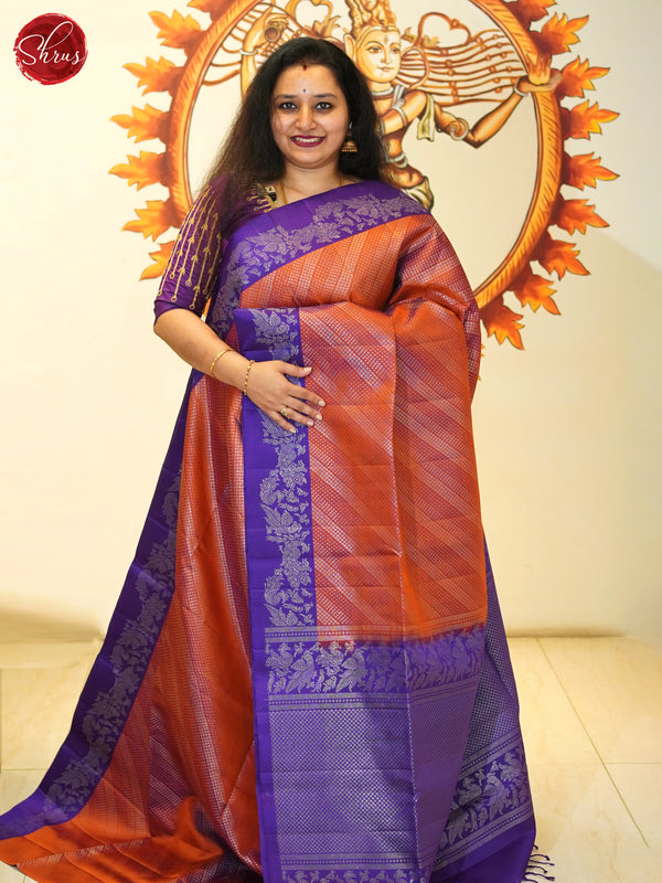 Brick Orange & Purple - Soft Silk Saree - Shop on ShrusEternity.com