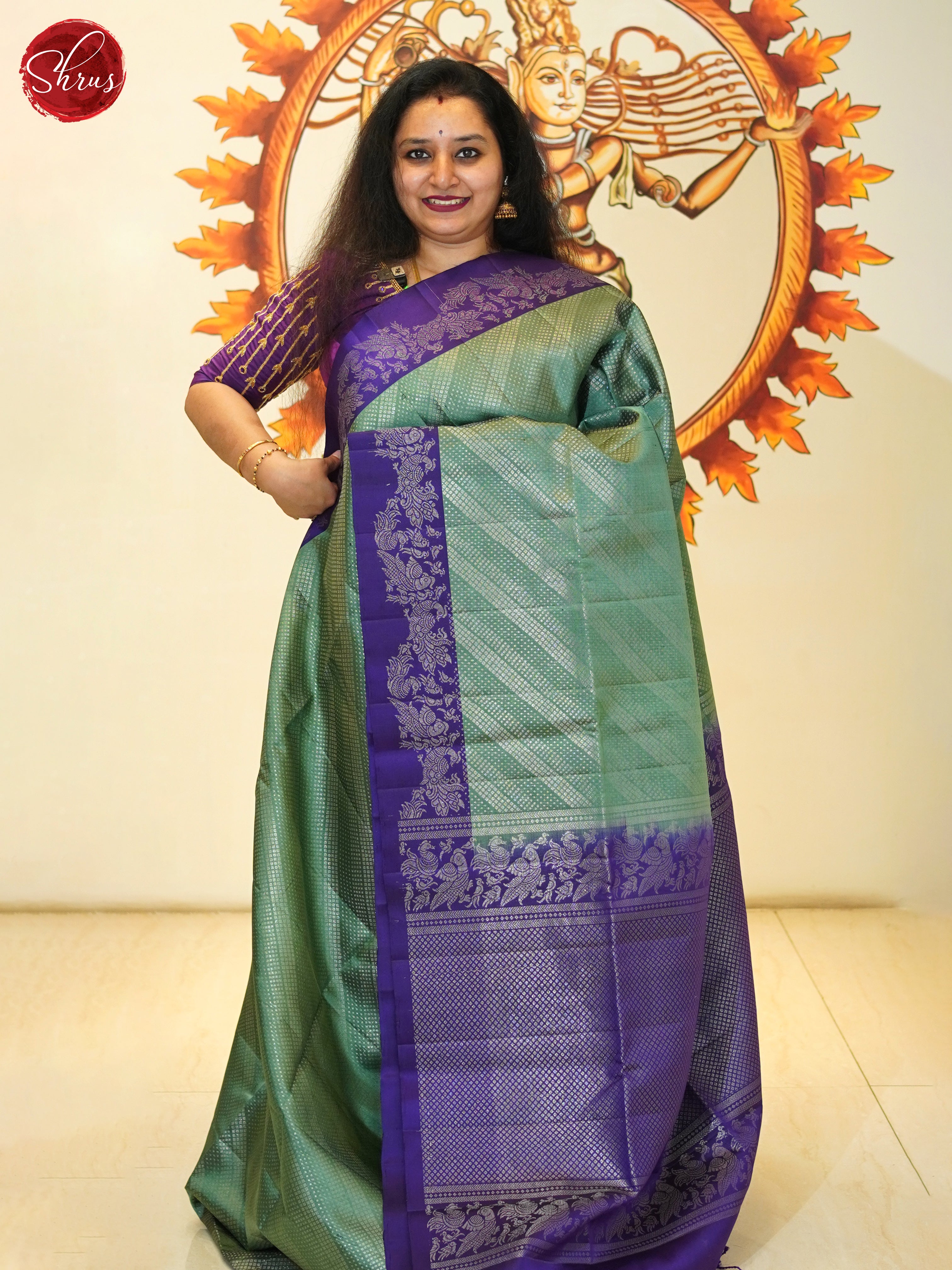 Green & Egg plant- Soft Silk Saree - Shop on ShrusEternity.com