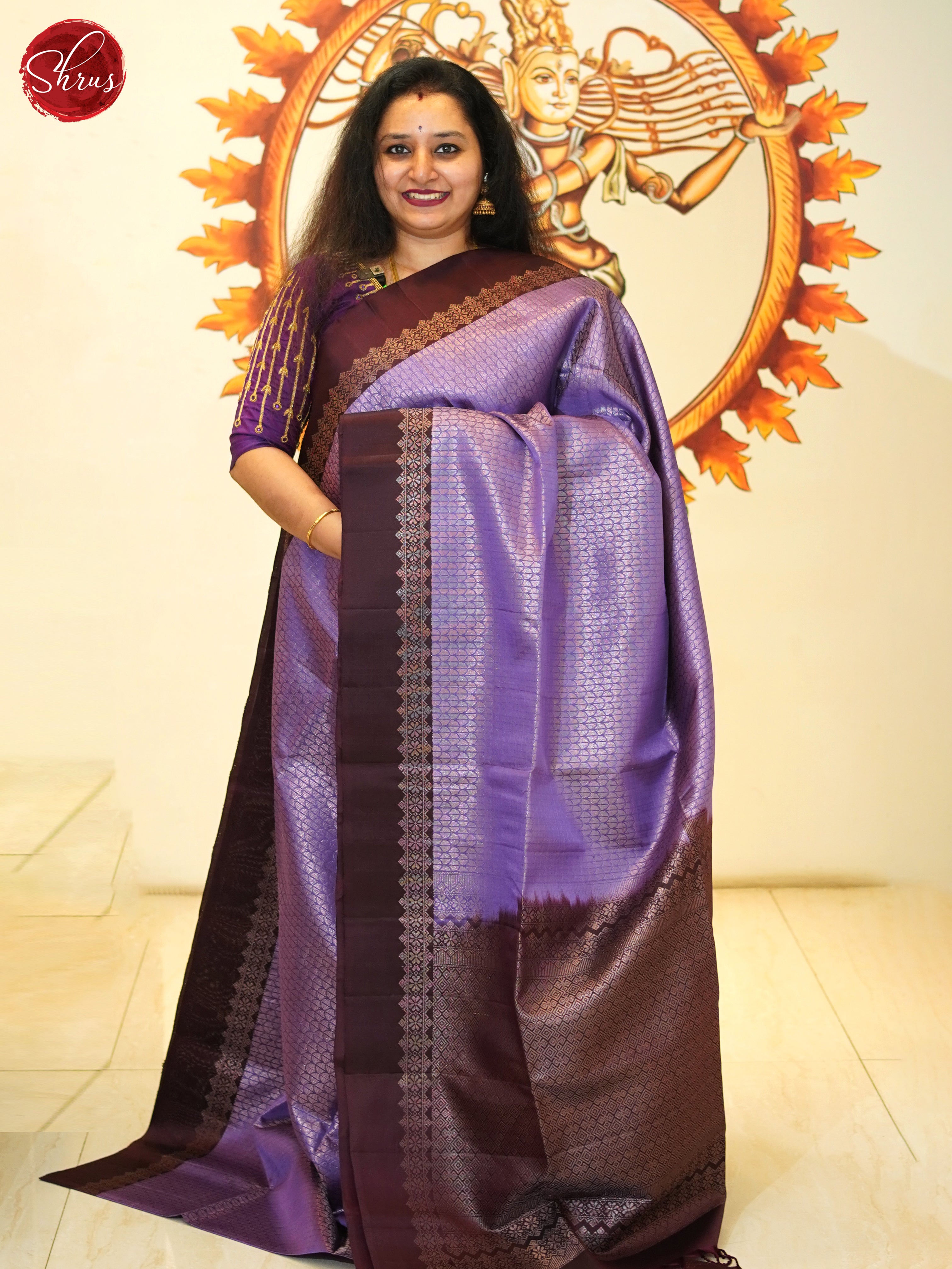 Lavender & Brown- Soft Silk Saree - Shop on ShrusEternity.com