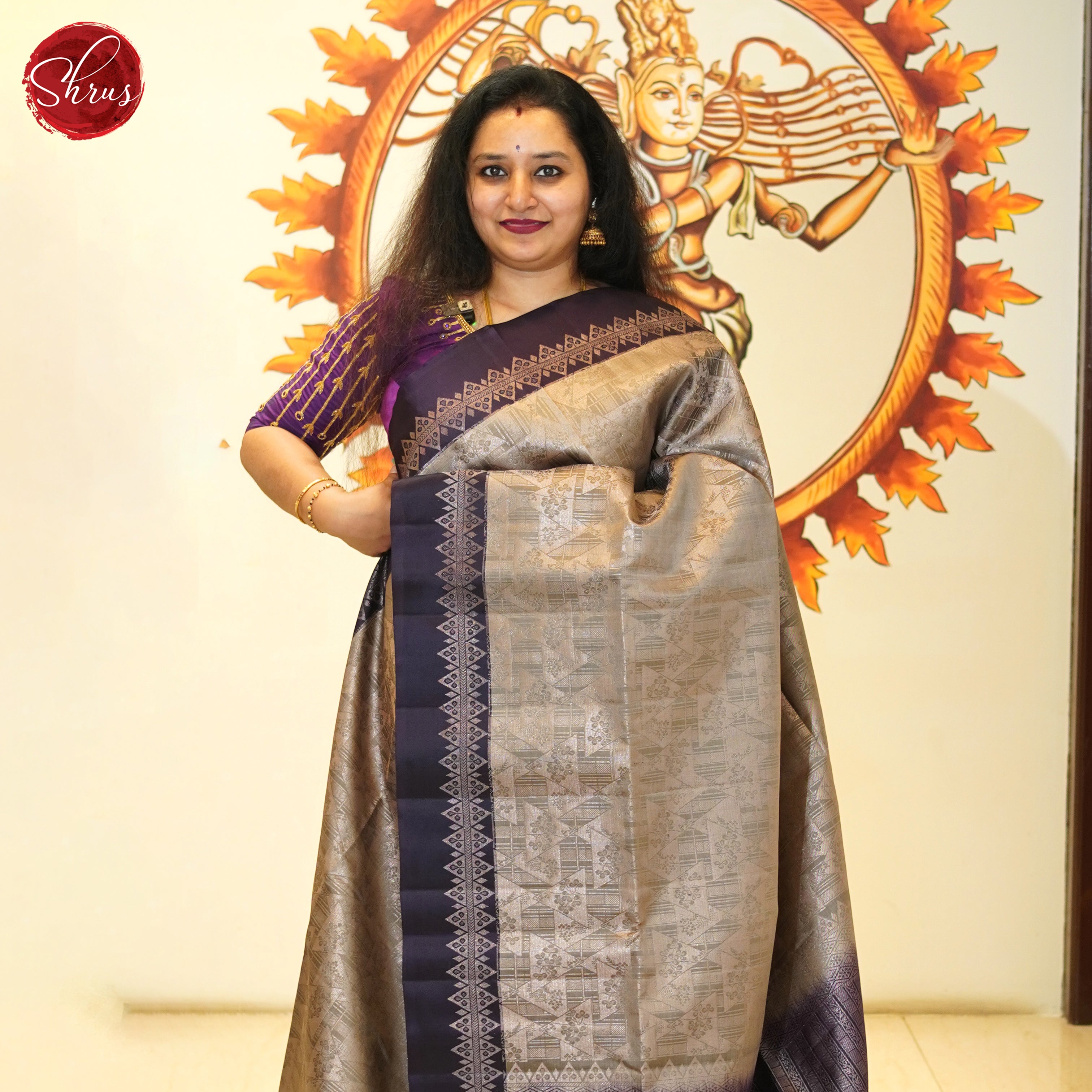 Gold  & Brown - Soft Silk Saree - Shop on ShrusEternity.com