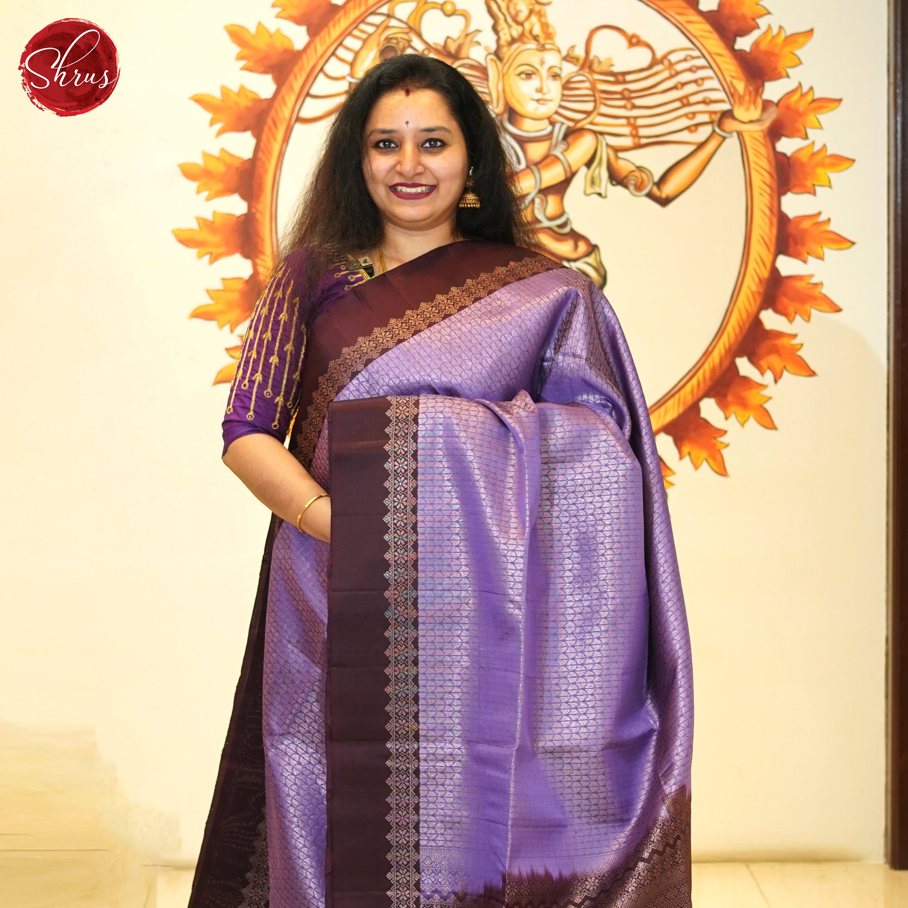 Lavender & Brown- Soft Silk Saree - Shop on ShrusEternity.com