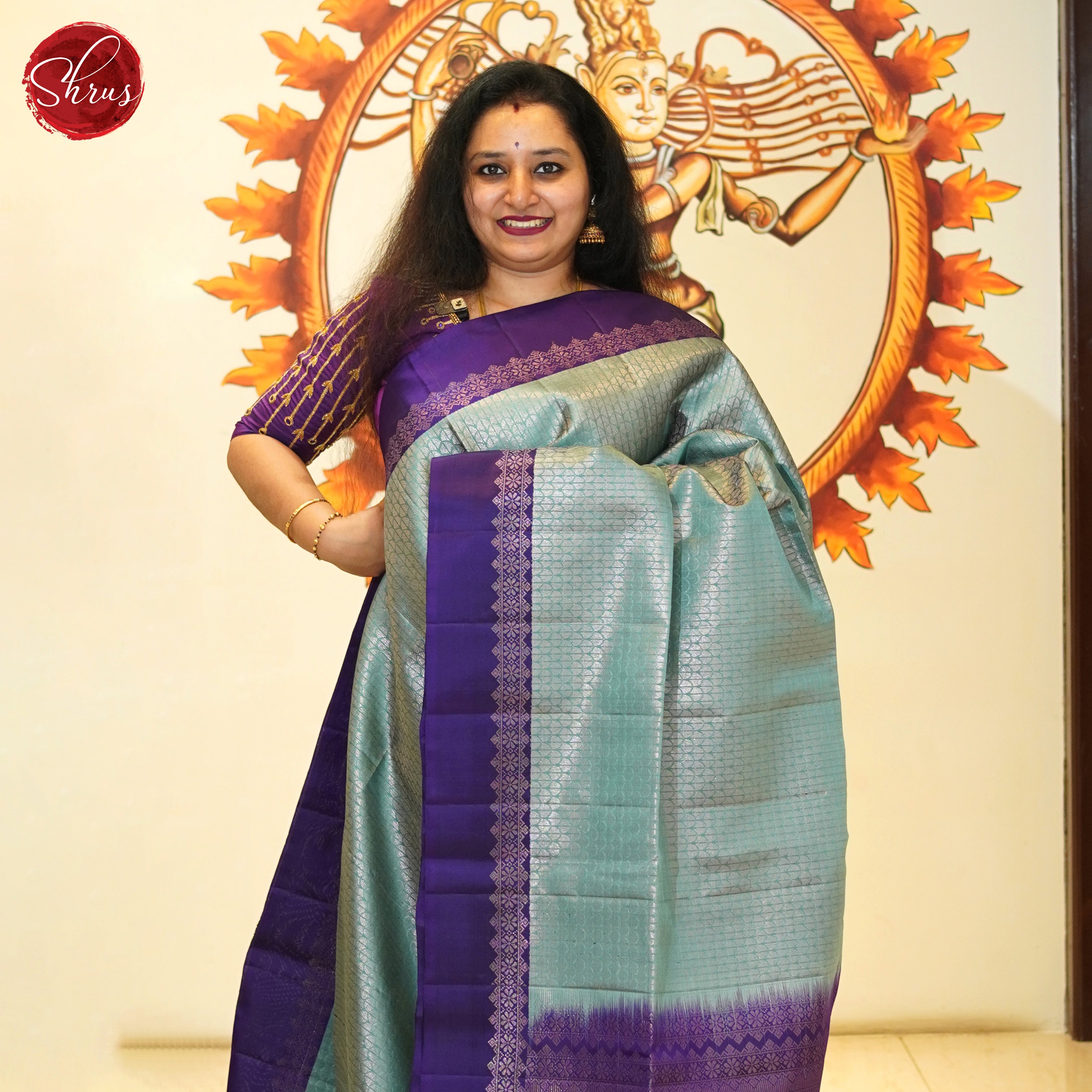 Teal Green & Eggplant - Soft Silk Saree - Shop on ShrusEternity.com