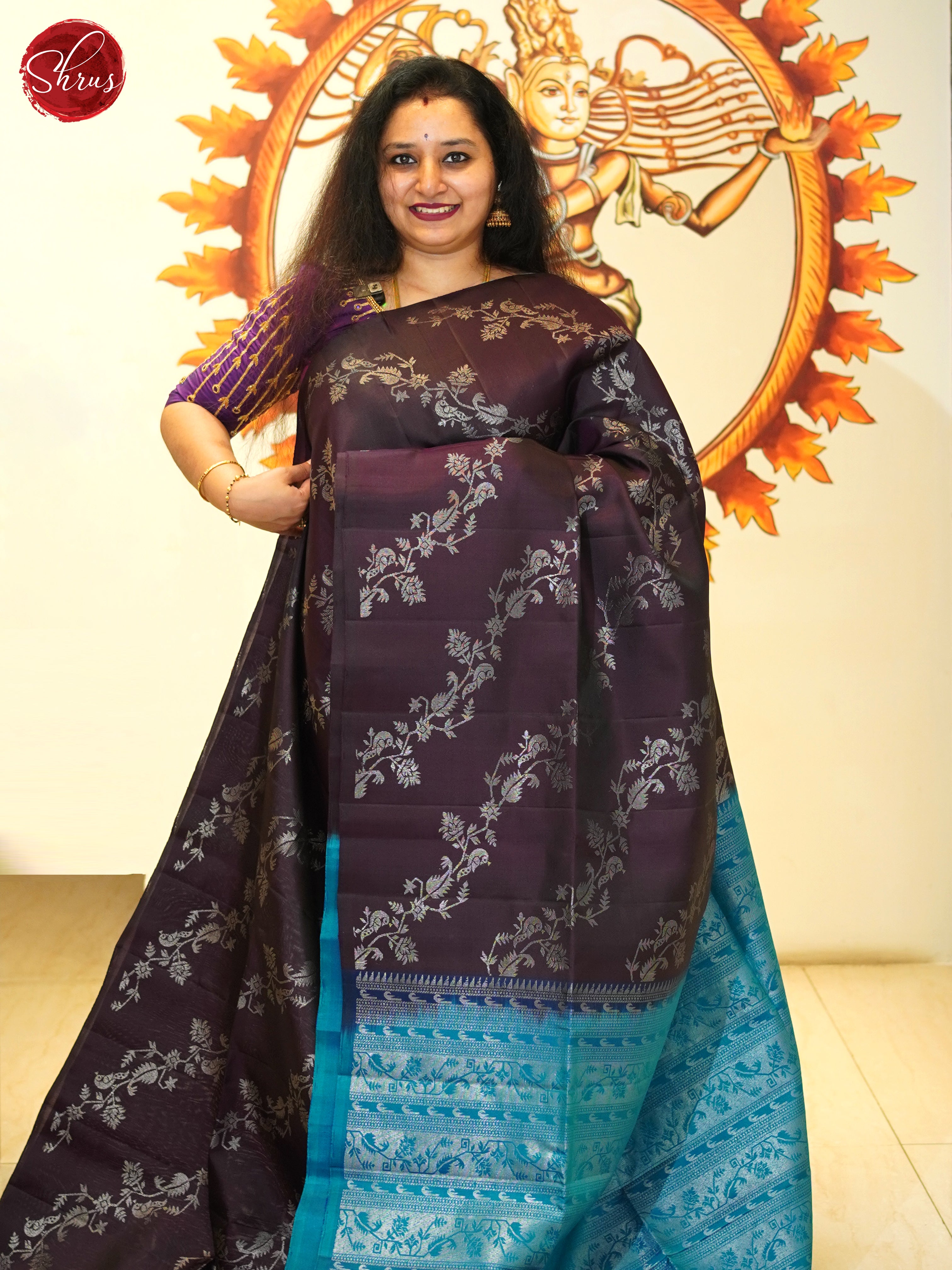 Brown & Blue - Soft Silk Saree - Shop on ShrusEternity.com