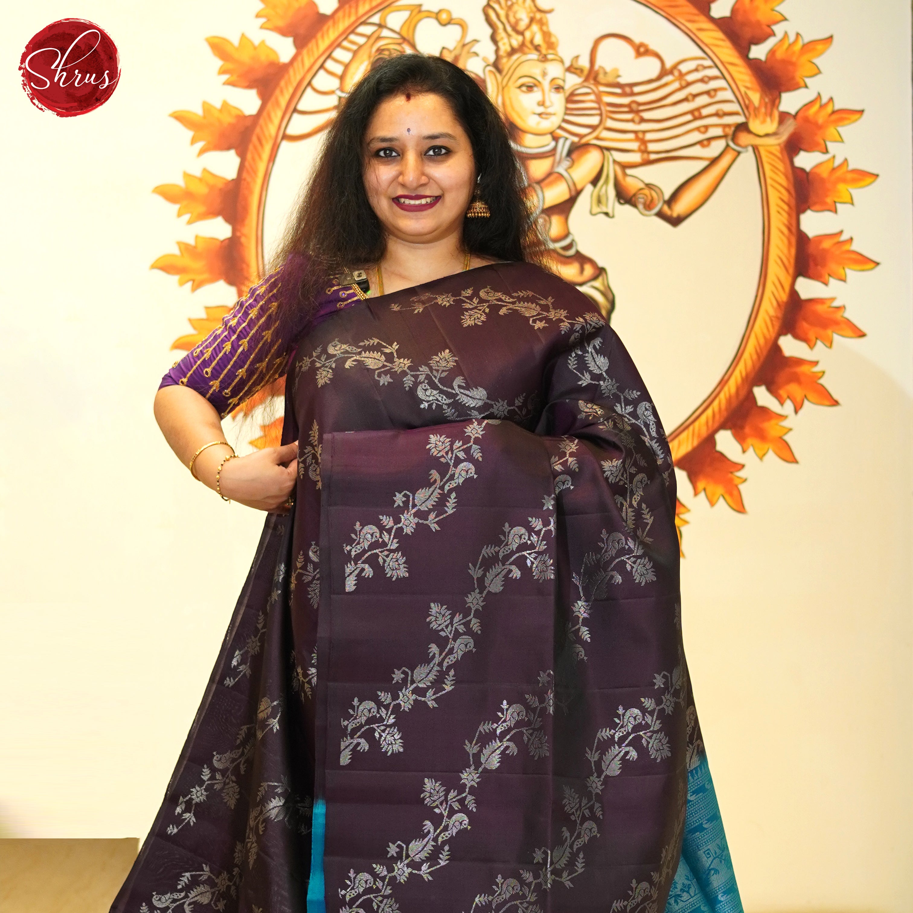 Brown & Blue - Soft Silk Saree - Shop on ShrusEternity.com