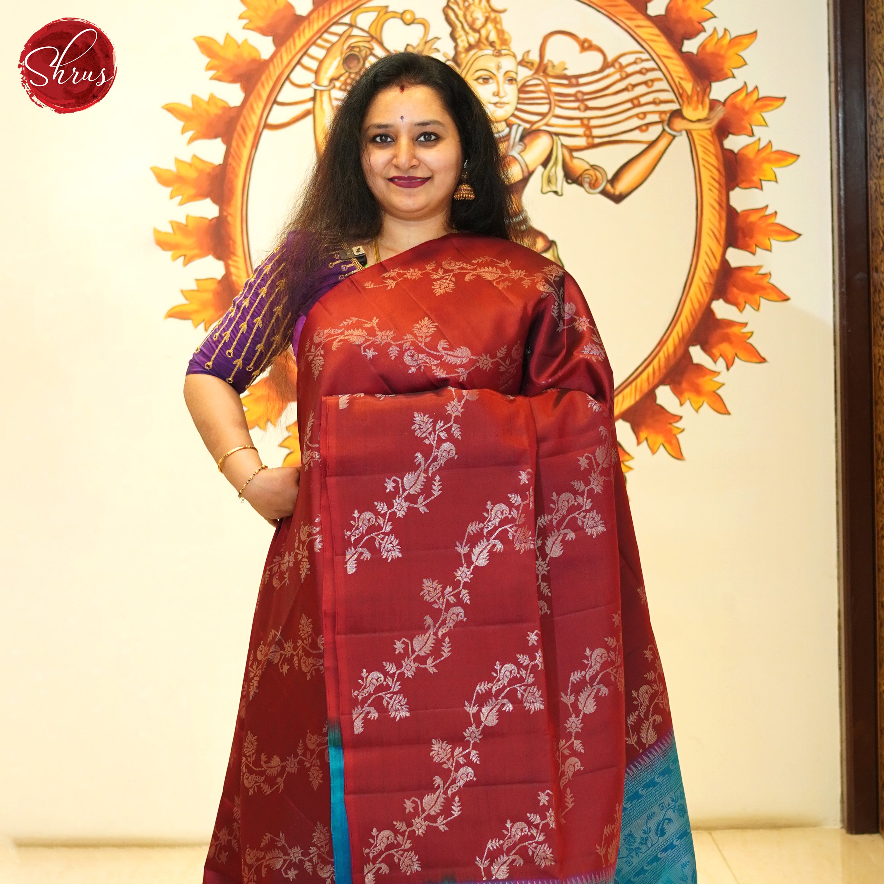 Red & Blue  - Soft Silk Saree - Shop on ShrusEternity.com