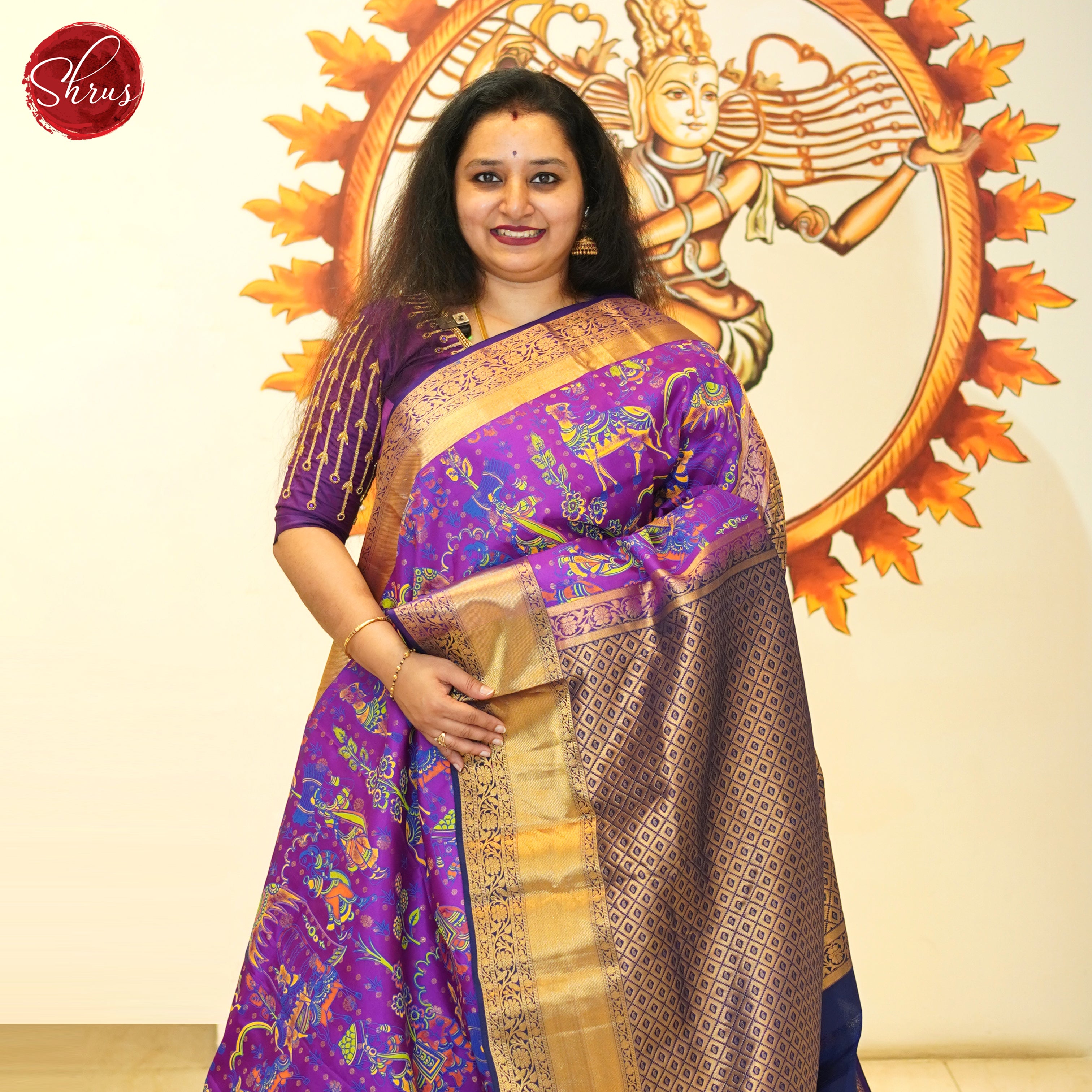 Purple & Blue - Soft Silk Saree - Shop on ShrusEternity.com