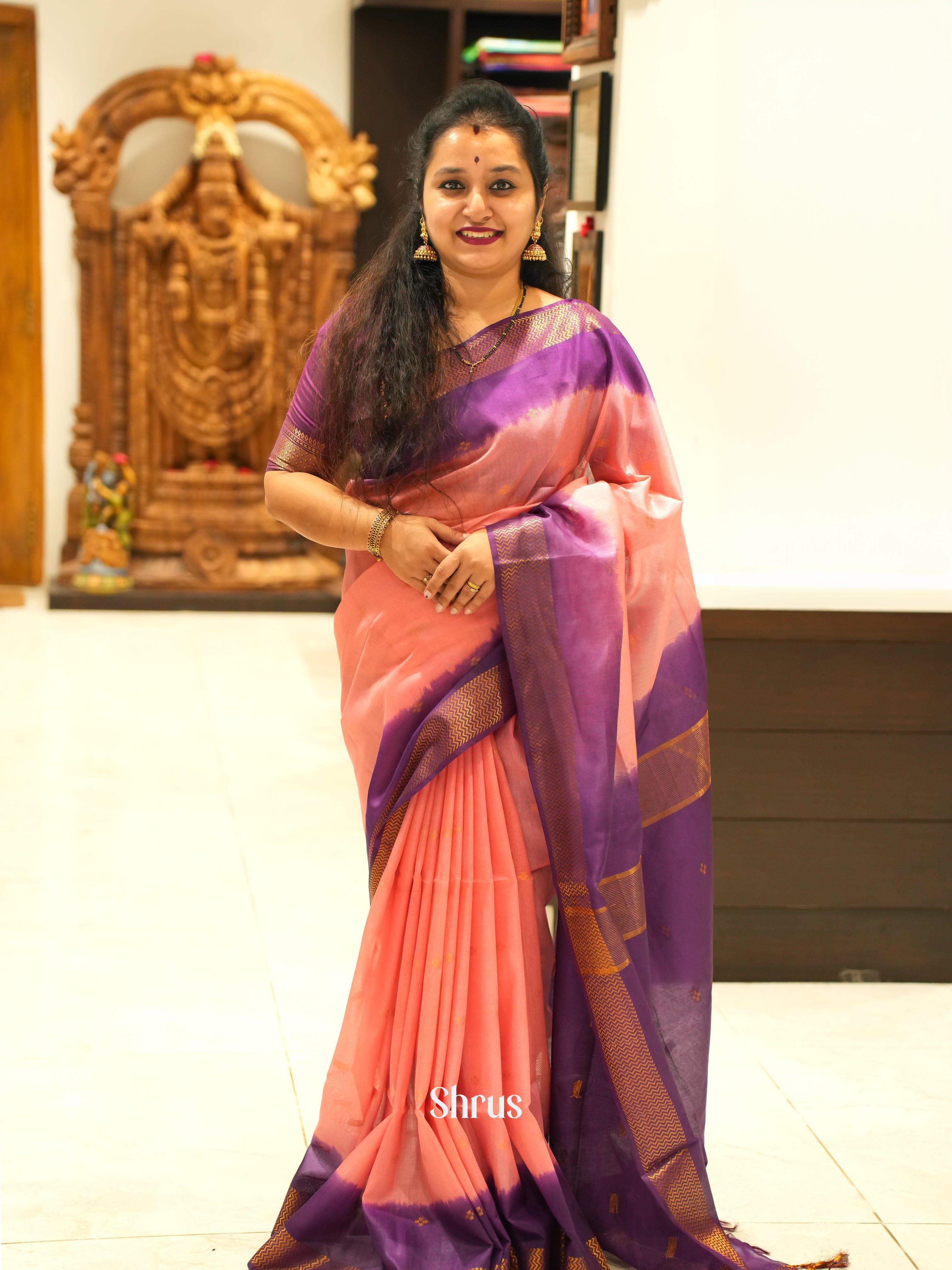 Pink & Purple  - Semi Tussar Saree - Shop on ShrusEternity.com